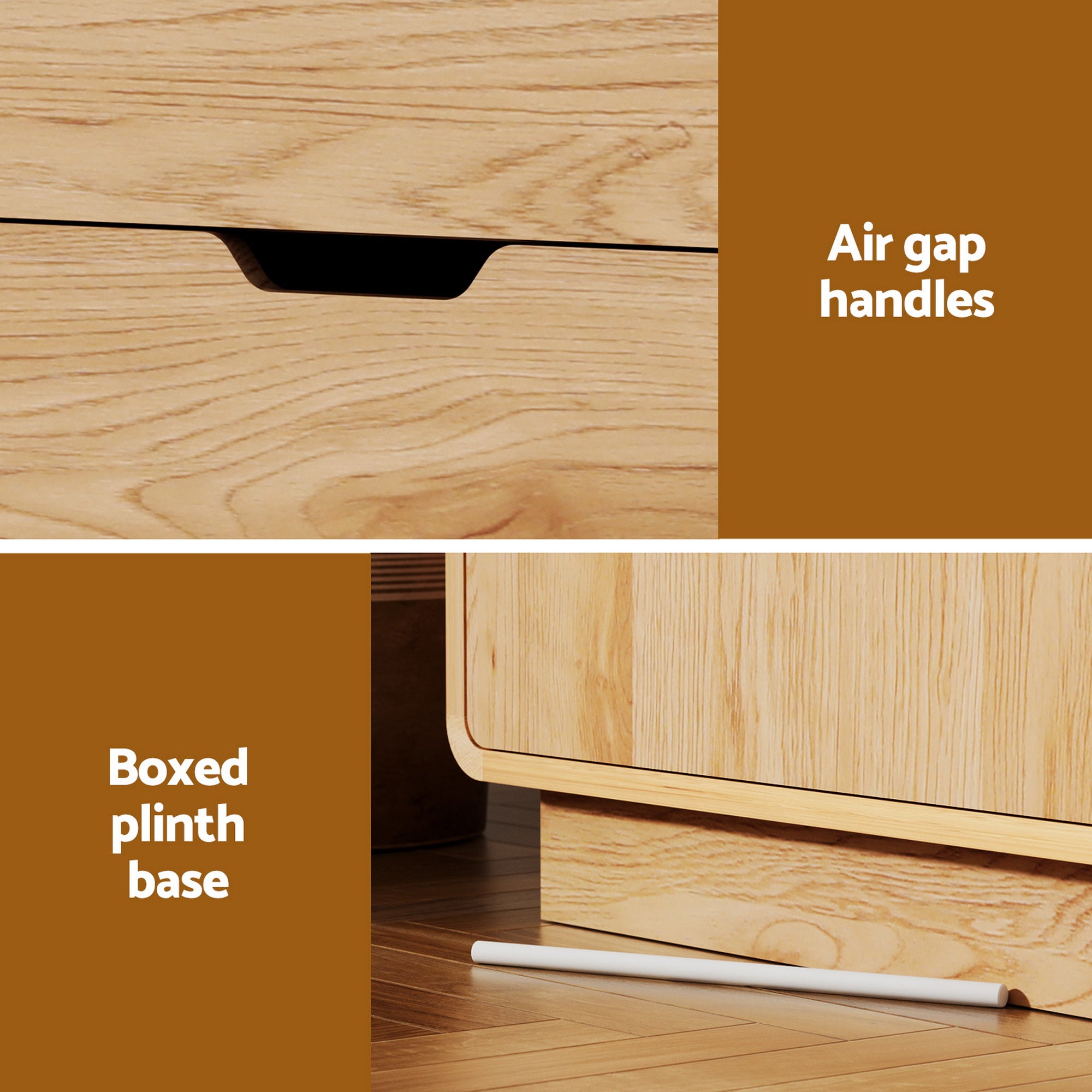 Buffets & Sideboards: Artiss Buffet Sideboard Cabinet Storage Kitchen Cupboard Drawers Round Edge Oak
