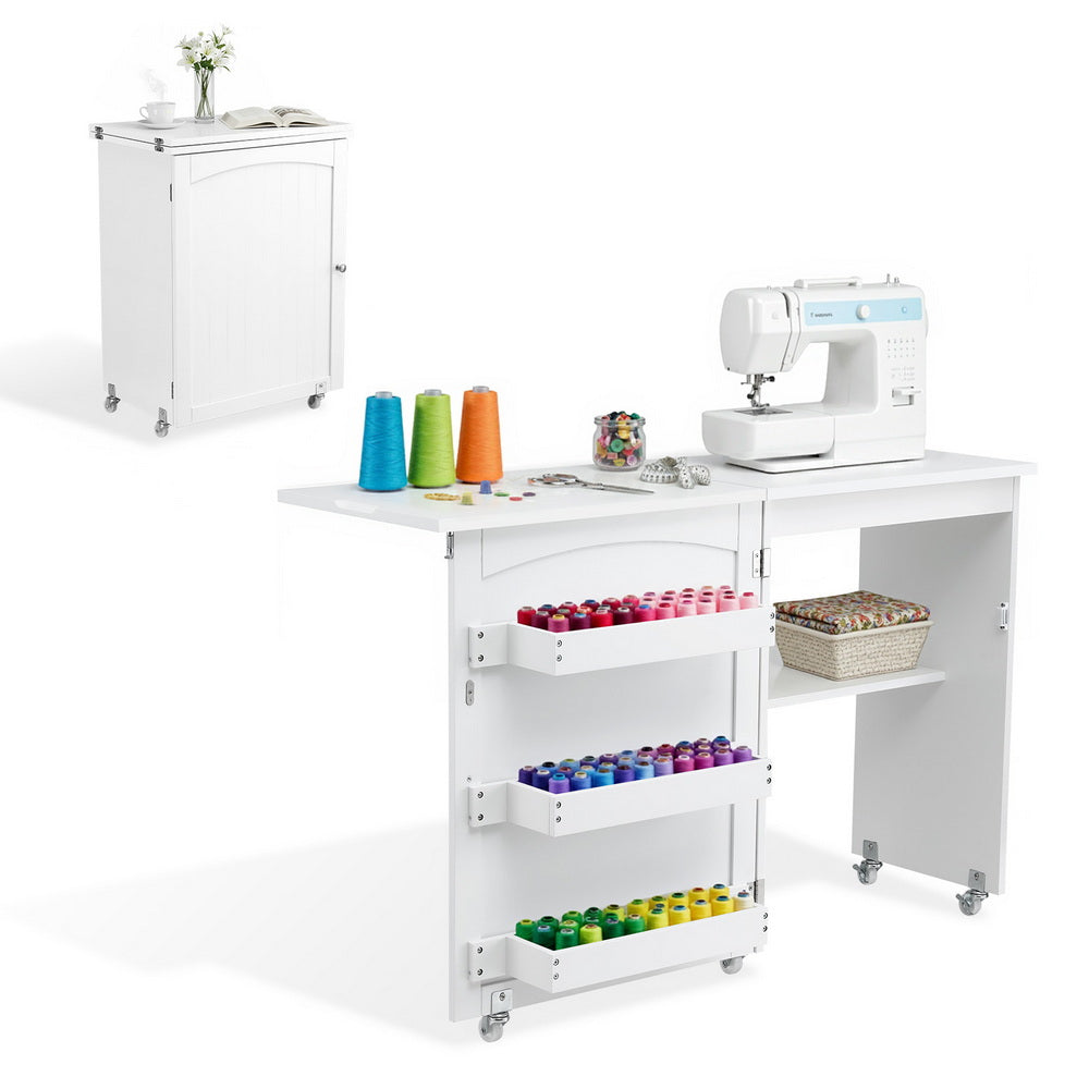 Arts & Crafts: Artiss Folding Sewing Table Sewing Machine Desk Multi-functional Rolling Work Table Craft Station