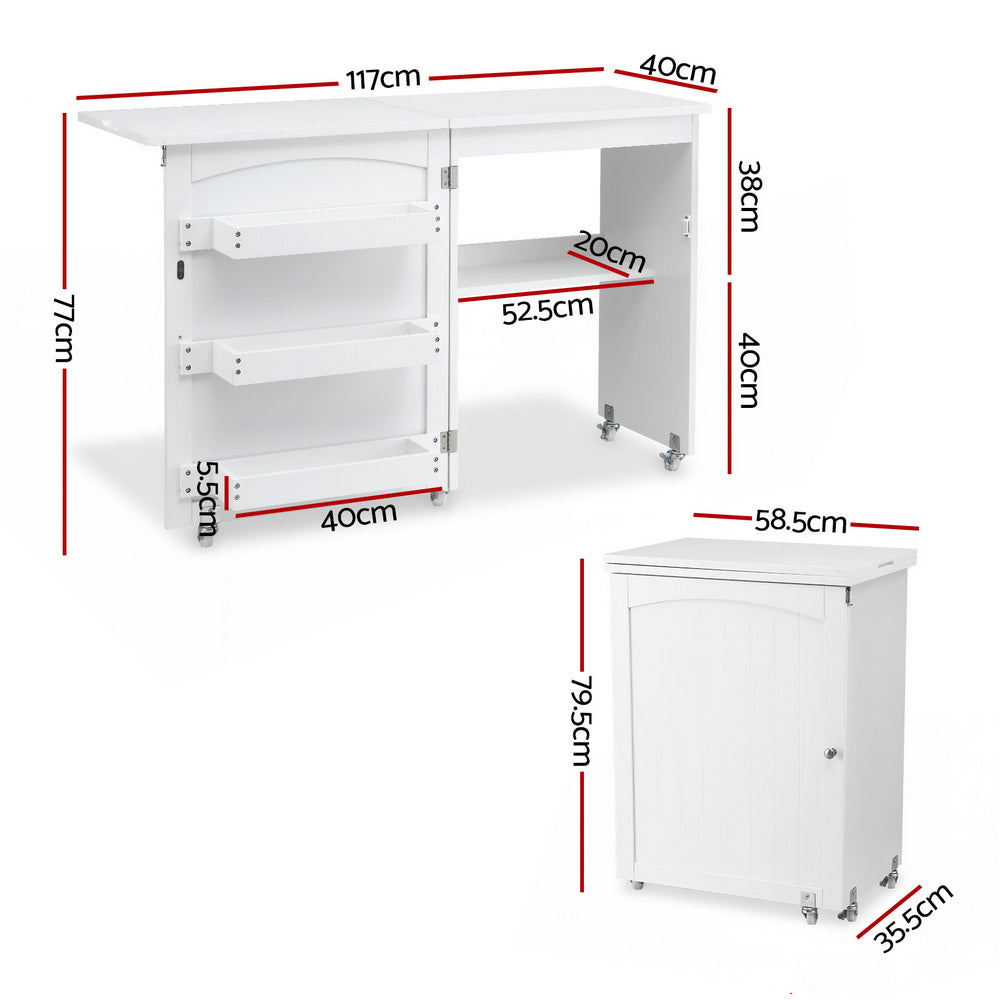 Arts & Crafts: Artiss Folding Sewing Table Sewing Machine Desk Multi-functional Rolling Work Table Craft Station
