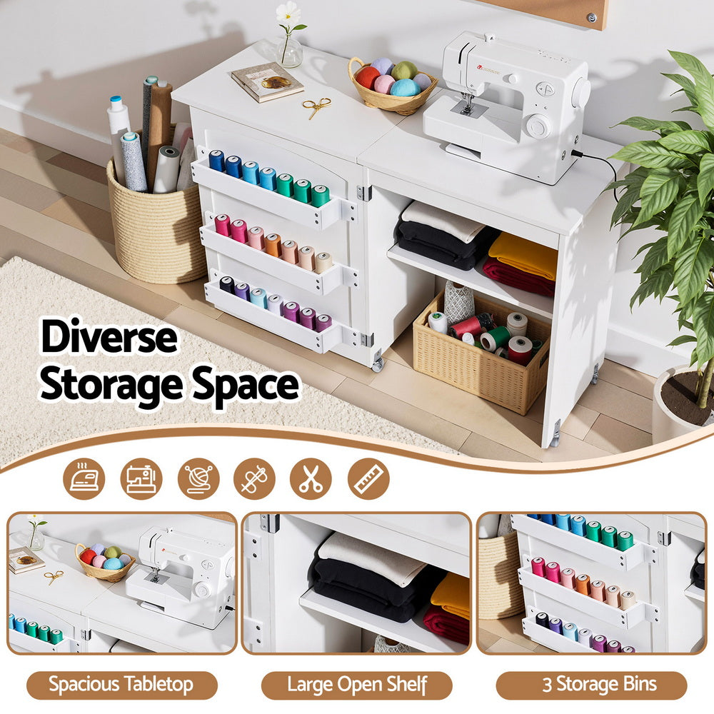 Arts & Crafts: Artiss Folding Sewing Table Sewing Machine Desk Multi-functional Rolling Work Table Craft Station