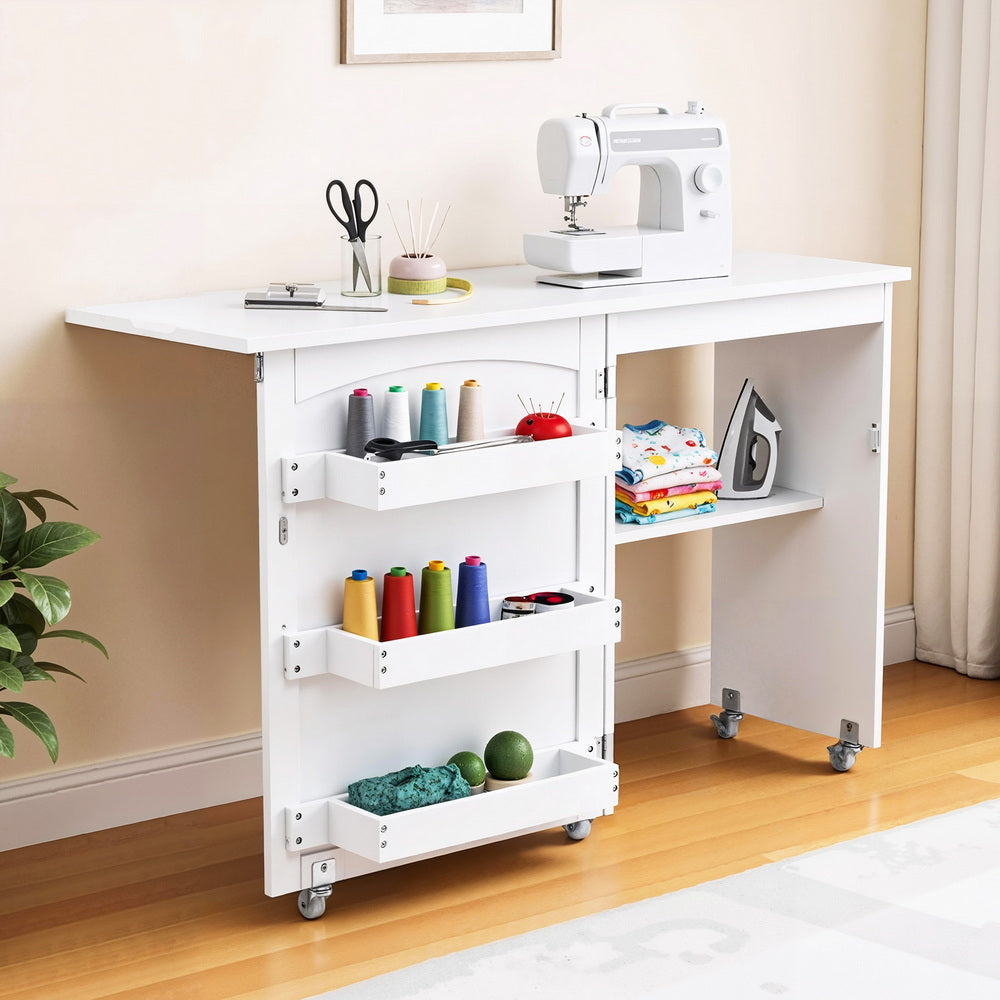 Arts & Crafts: Artiss Folding Sewing Table Sewing Machine Desk Multi-functional Rolling Work Table Craft Station