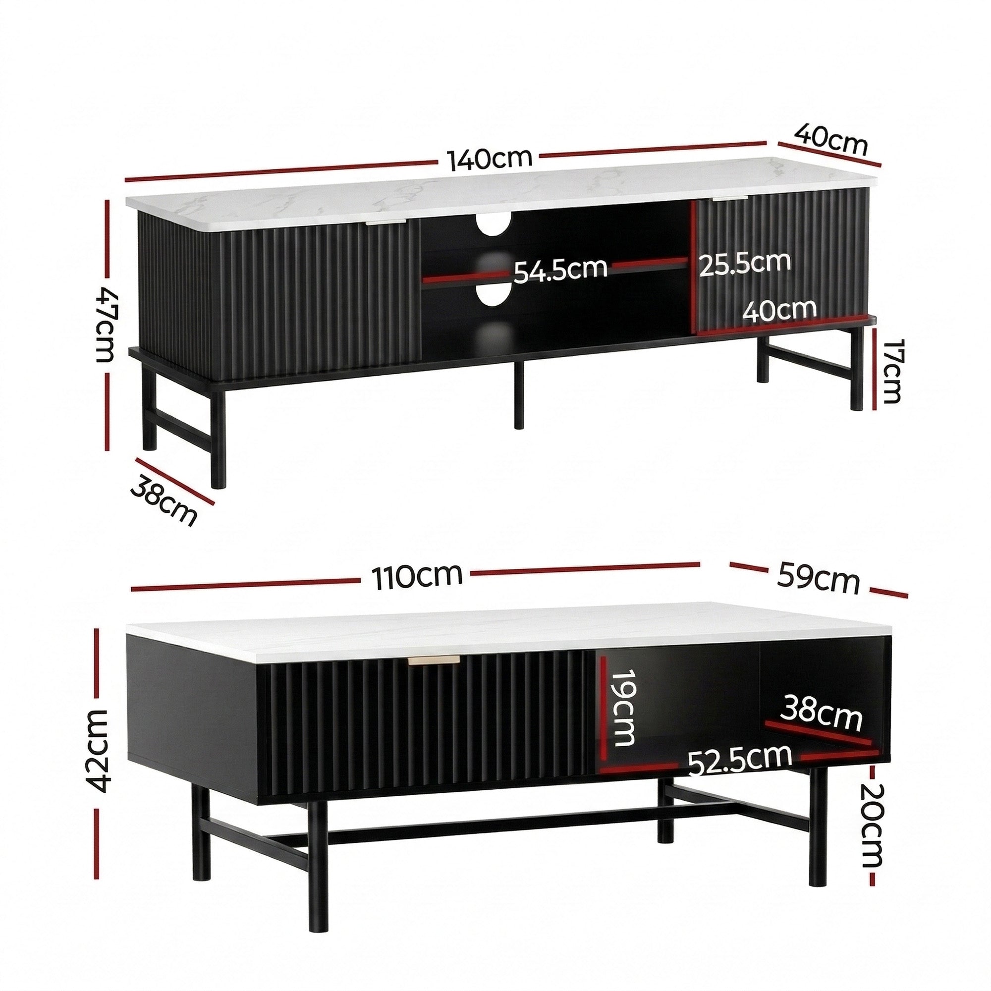 Artiss TV Unit & Coffee Table Set Storage Shelf Black