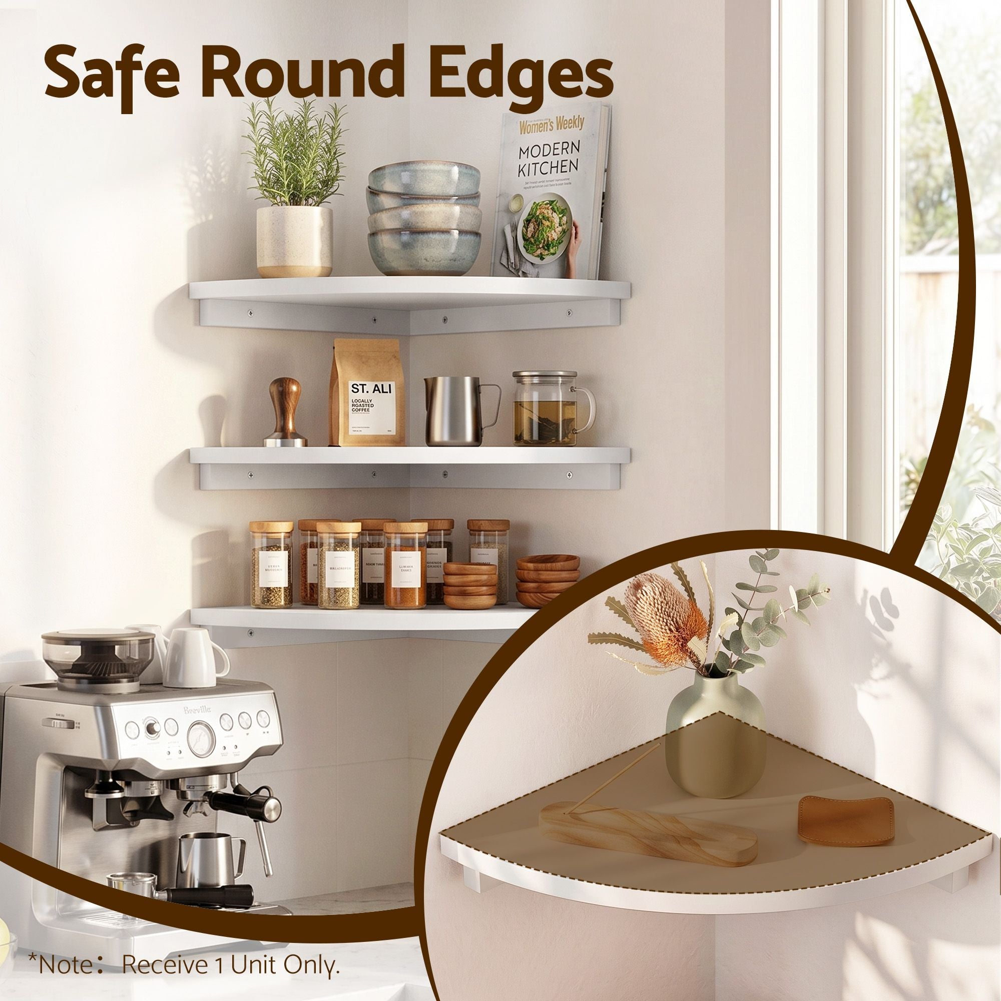 Artiss Corner Floating Wall Shelf Wall Mounted Display Rack Round Edge White 1pc