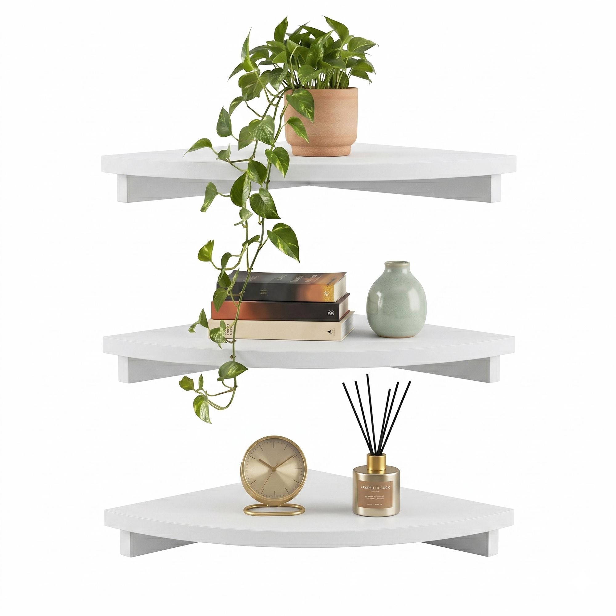 Artiss 3pc Corner Floating Wall Shelf Wall Mounted Display Rack Round Edge White