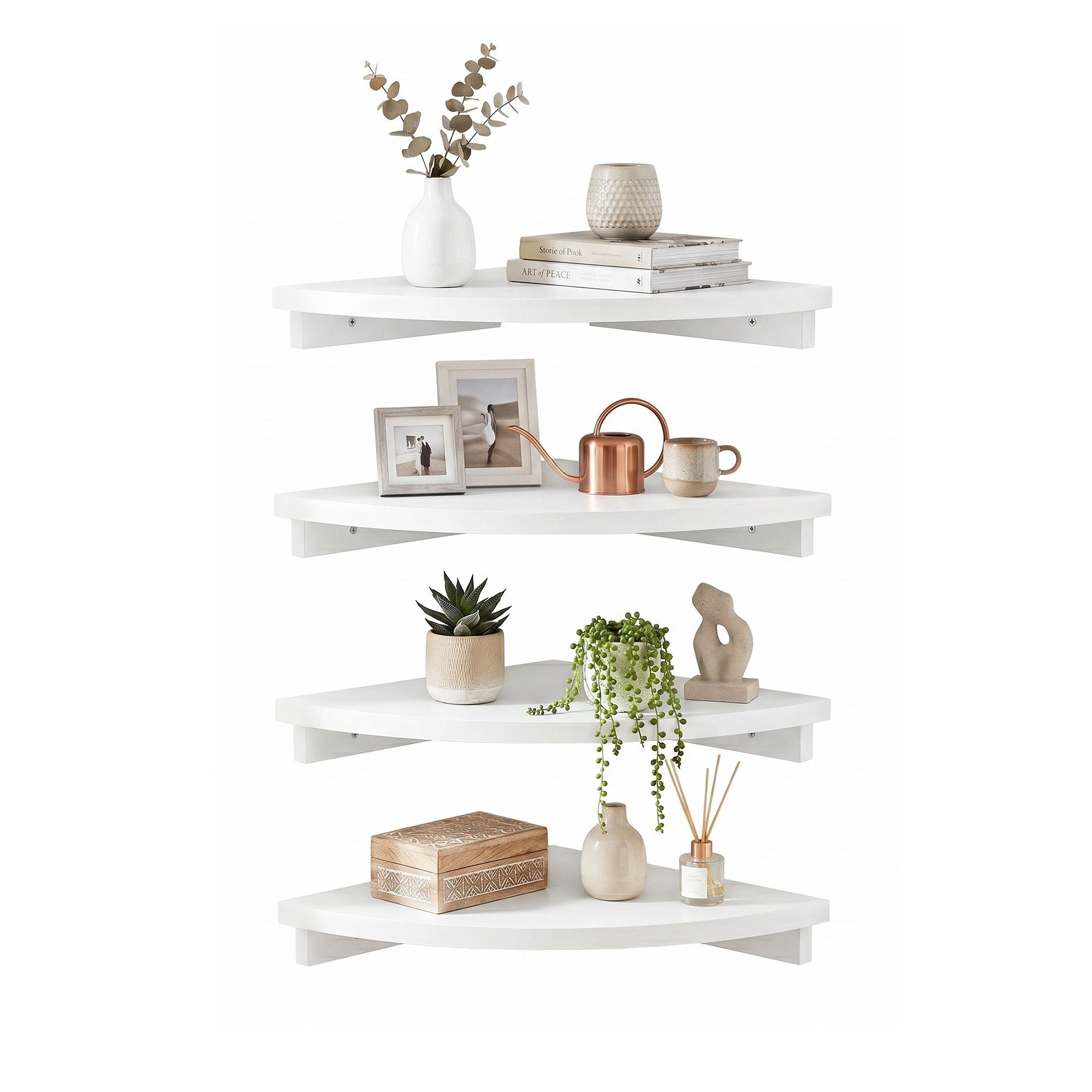 Artiss 4pc Corner Floating Wall Shelf Wall Mounted Display Rack Round Edge White