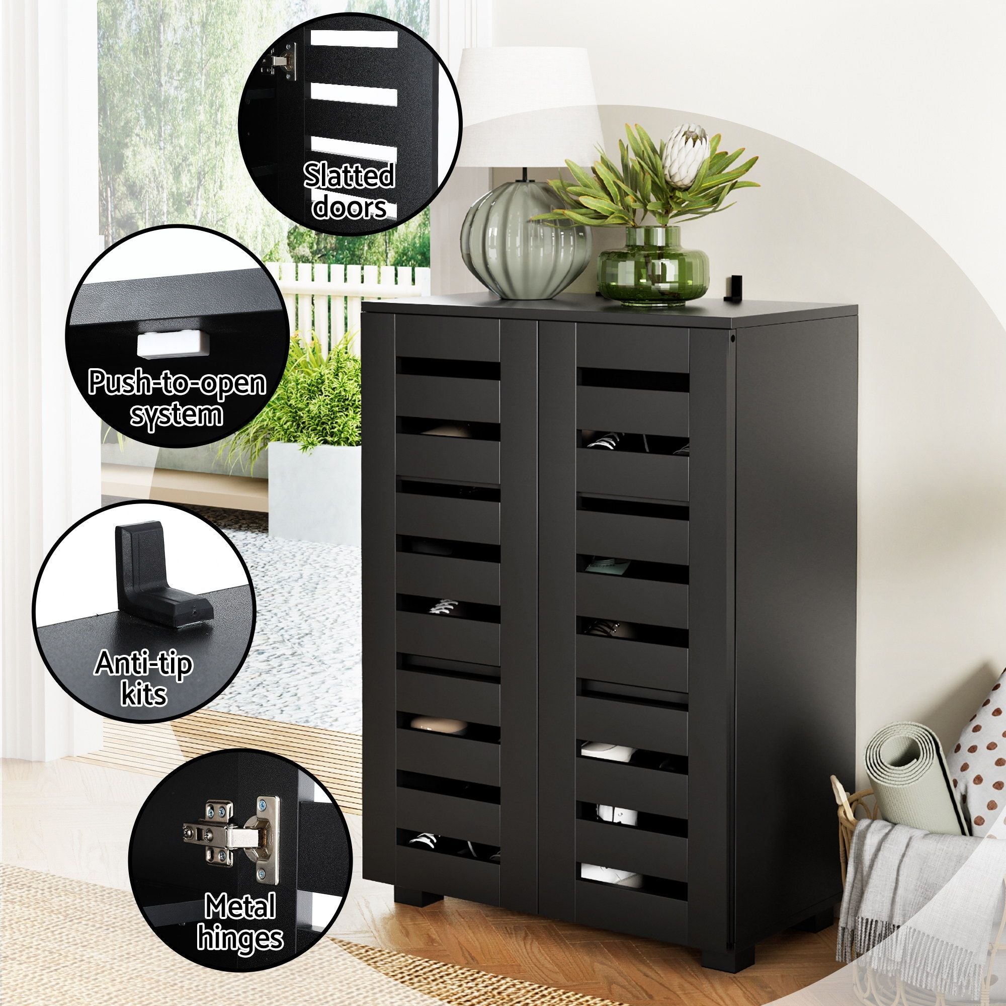 Artiss Shoe Rack Cabinet & Console Table Set Storage Shelf Black