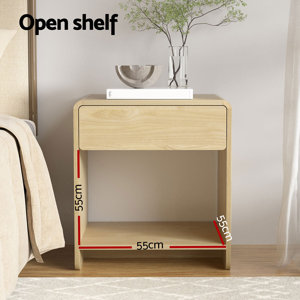 Bedside Tables: Artiss Bedside Table Drawer Open Shelf Pine