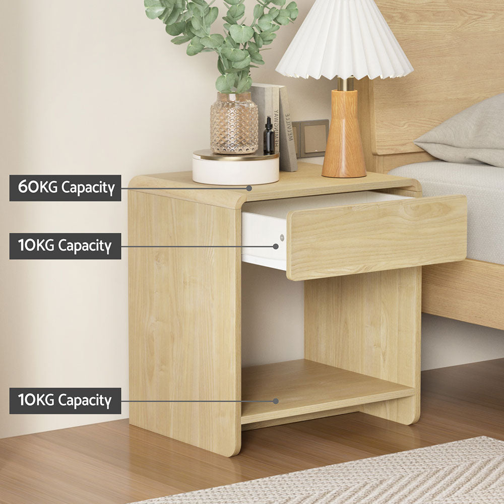 Bedside Tables: Artiss Bedside Table Drawer Open Shelf Pine
