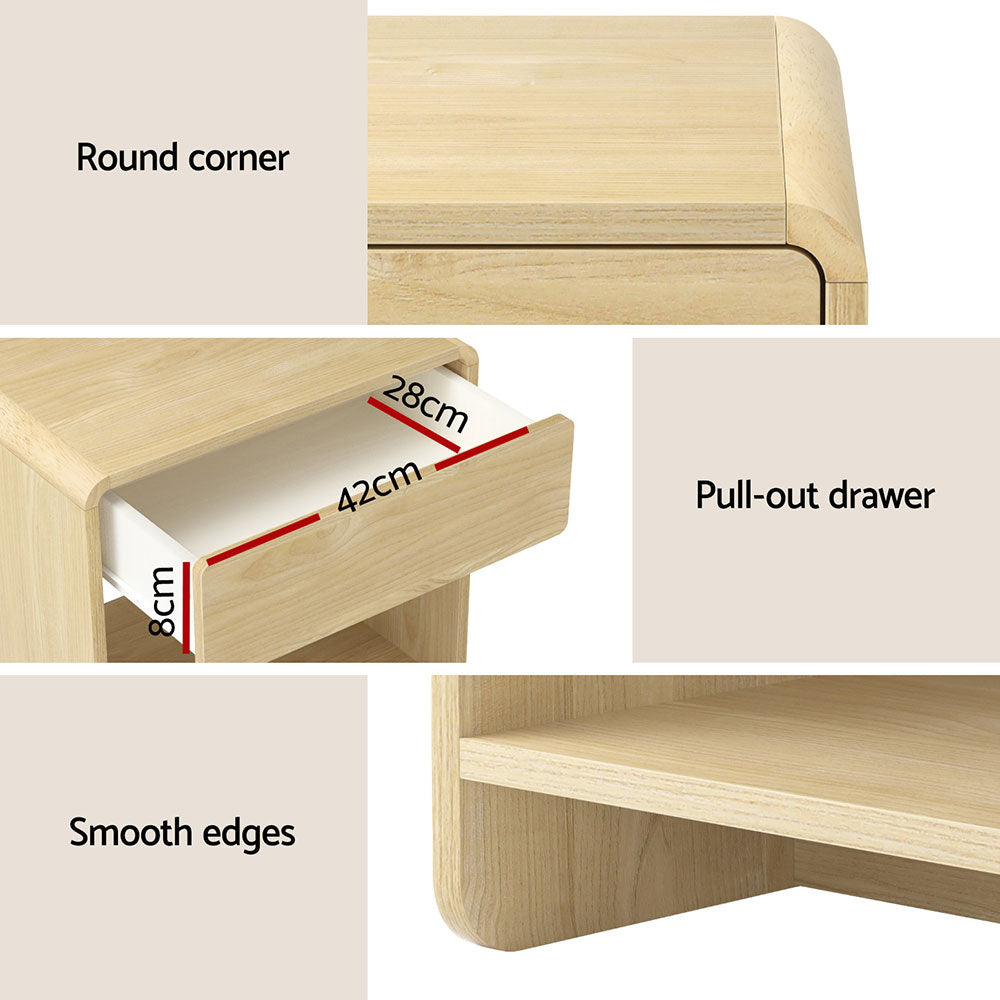Bedside Tables: Artiss Bedside Table Drawer Open Shelf Pine