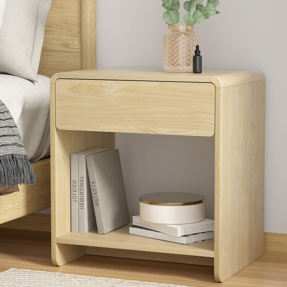Bedside Tables: Artiss Bedside Table Drawer Open Shelf Pine