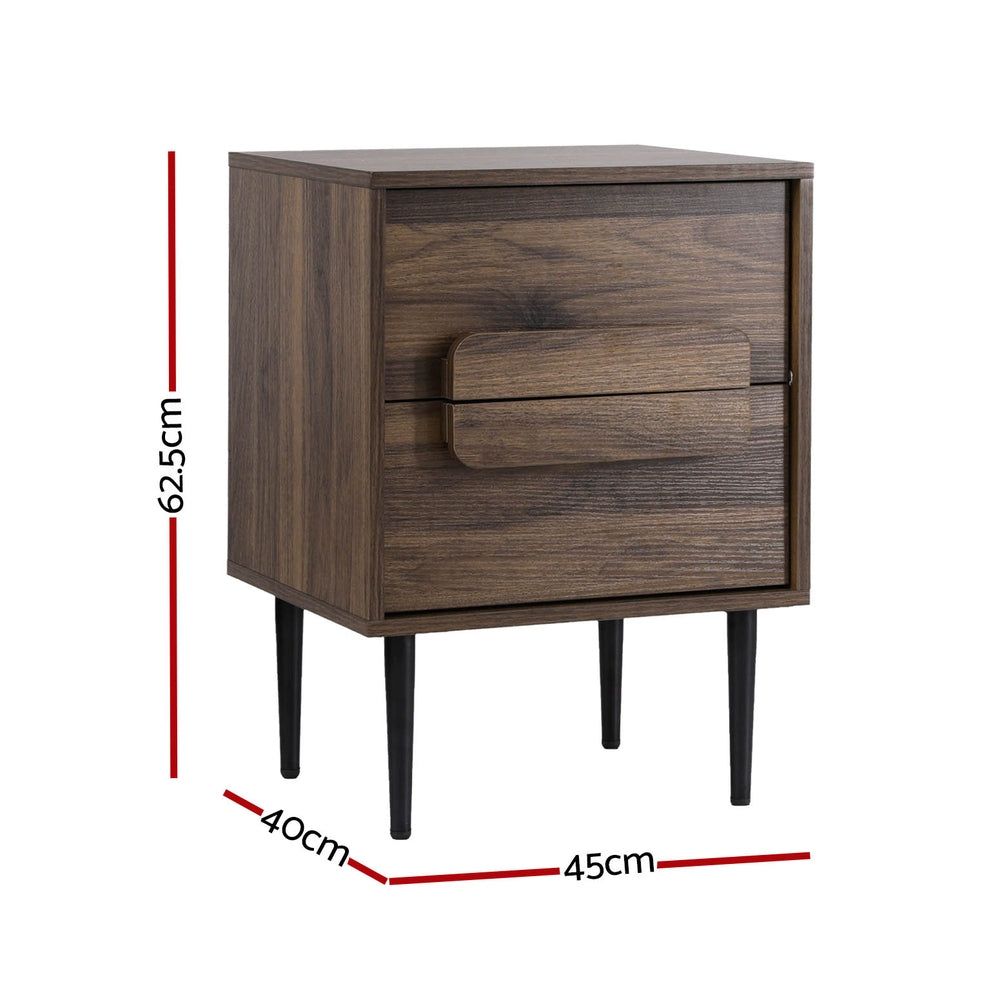Bedside Tables: Artiss Bedside Table Nightstand 2 Drawers - Walnut