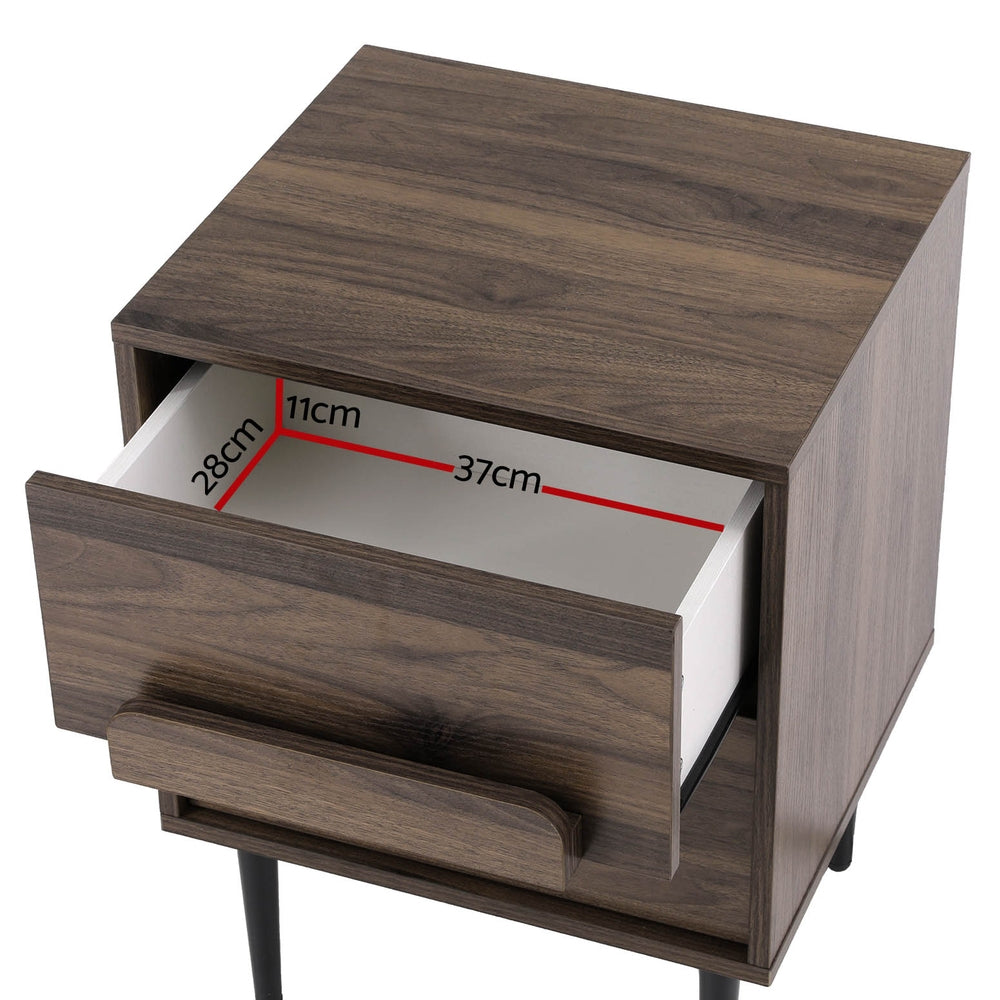 Bedside Tables: Artiss Bedside Table Nightstand 2 Drawers - Walnut