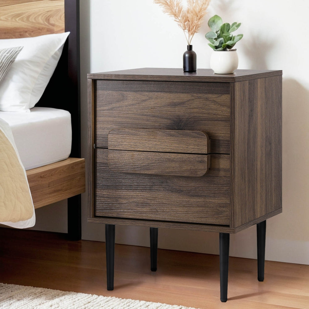 Bedside Tables: Artiss Bedside Table Nightstand 2 Drawers - Walnut