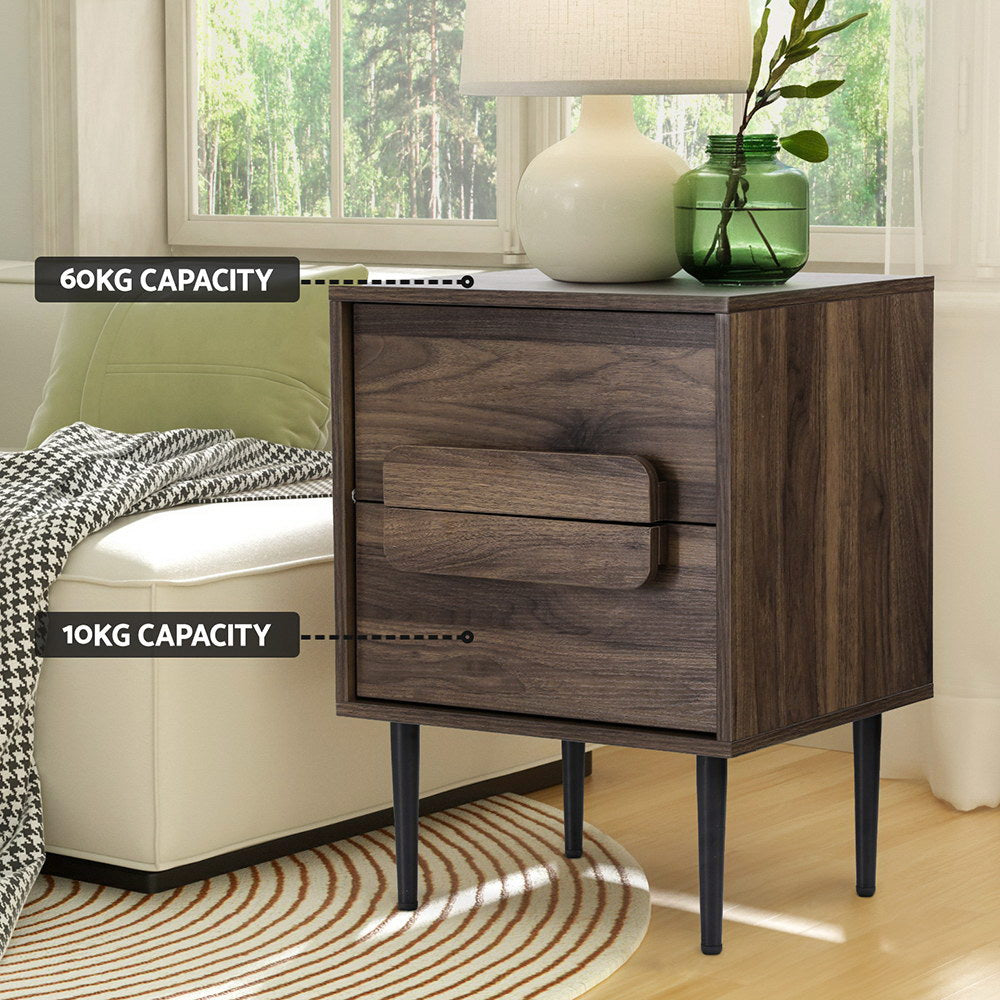 Bedside Tables: Artiss Bedside Table Nightstand 2 Drawers - Walnut