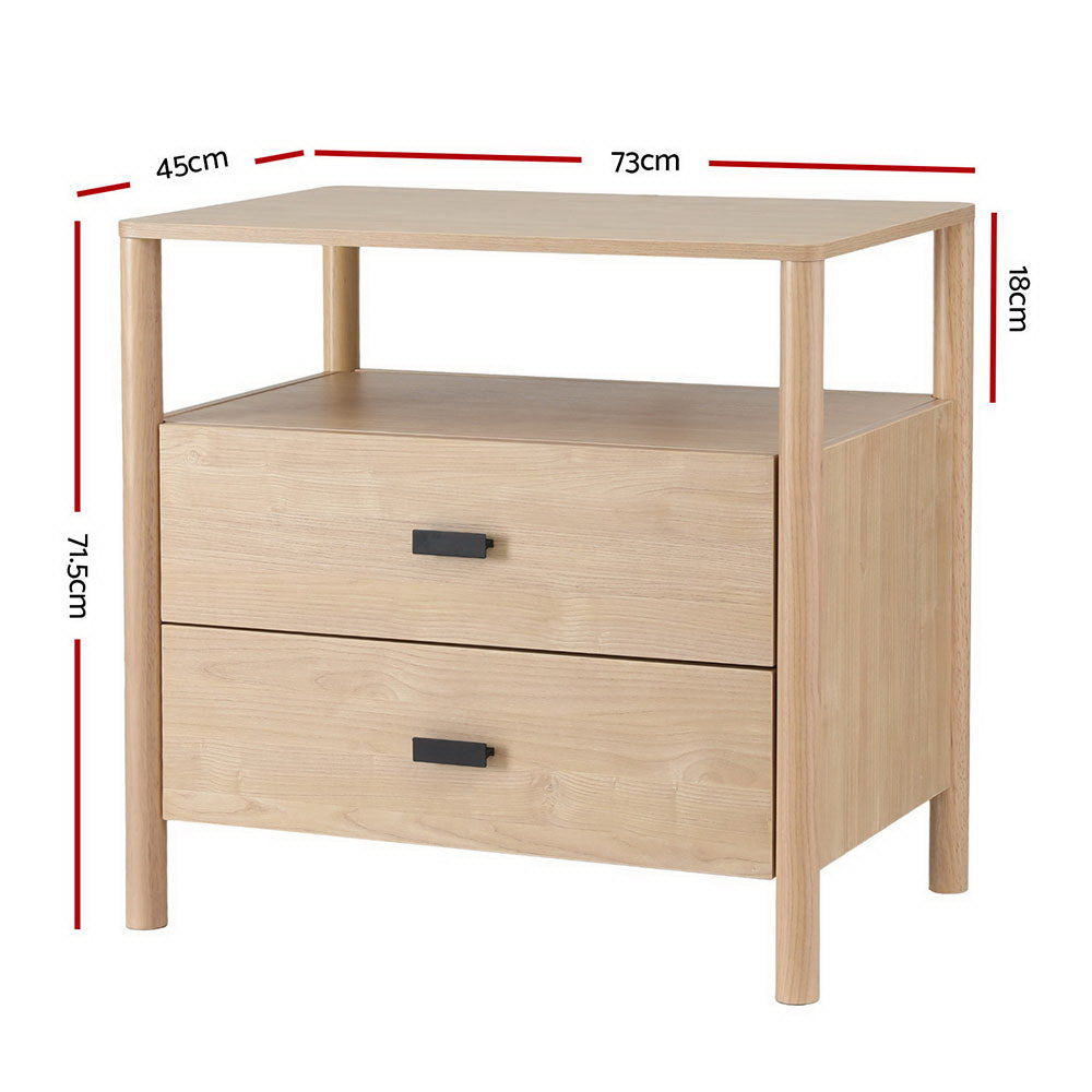 Bedside Tables: Artiss Bedside Table Nightstand 2 Drawers - Pine