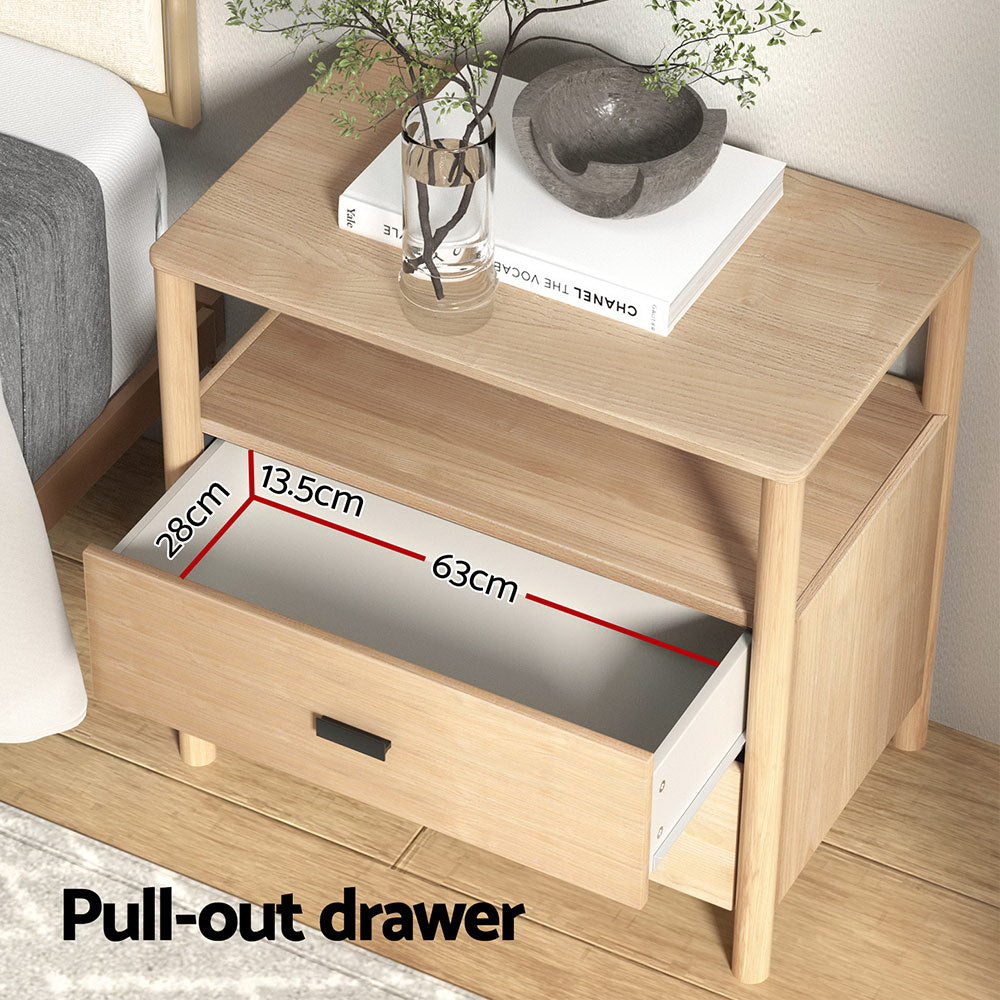 Bedside Tables: Artiss Bedside Table Nightstand 2 Drawers - Pine