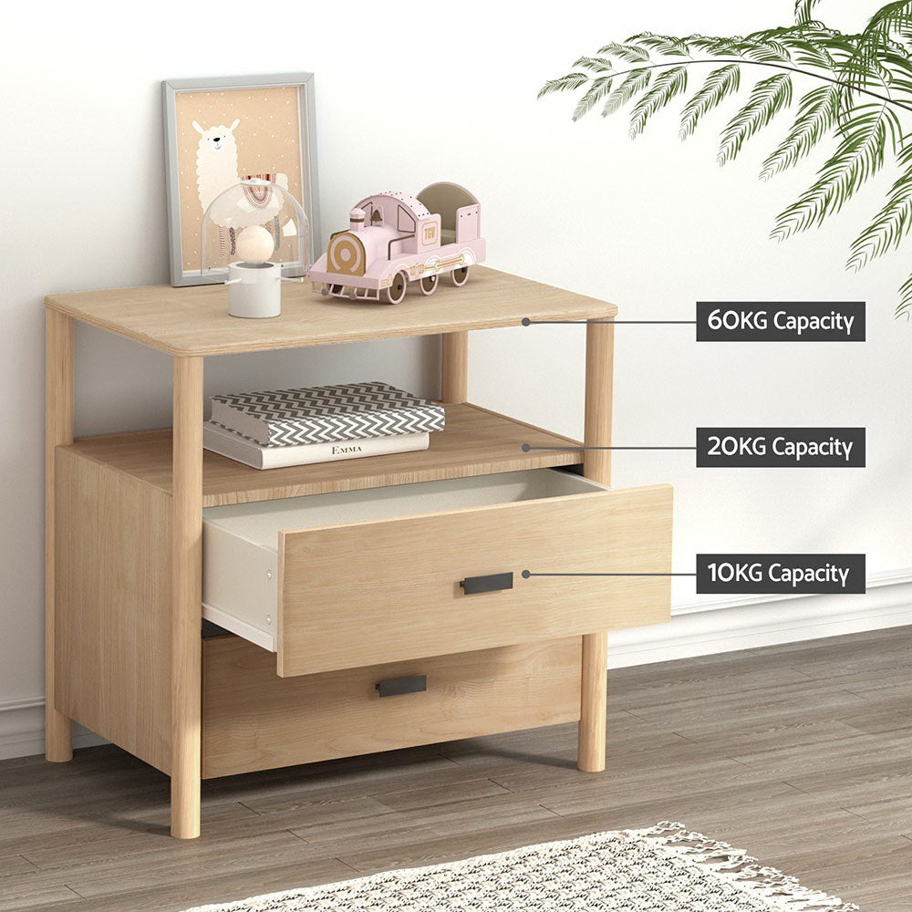 Bedside Tables: Artiss Bedside Table Nightstand 2 Drawers - Pine