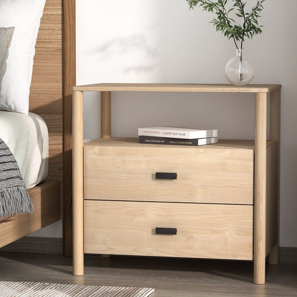 Bedside Tables: Artiss Bedside Table Nightstand 2 Drawers - Pine
