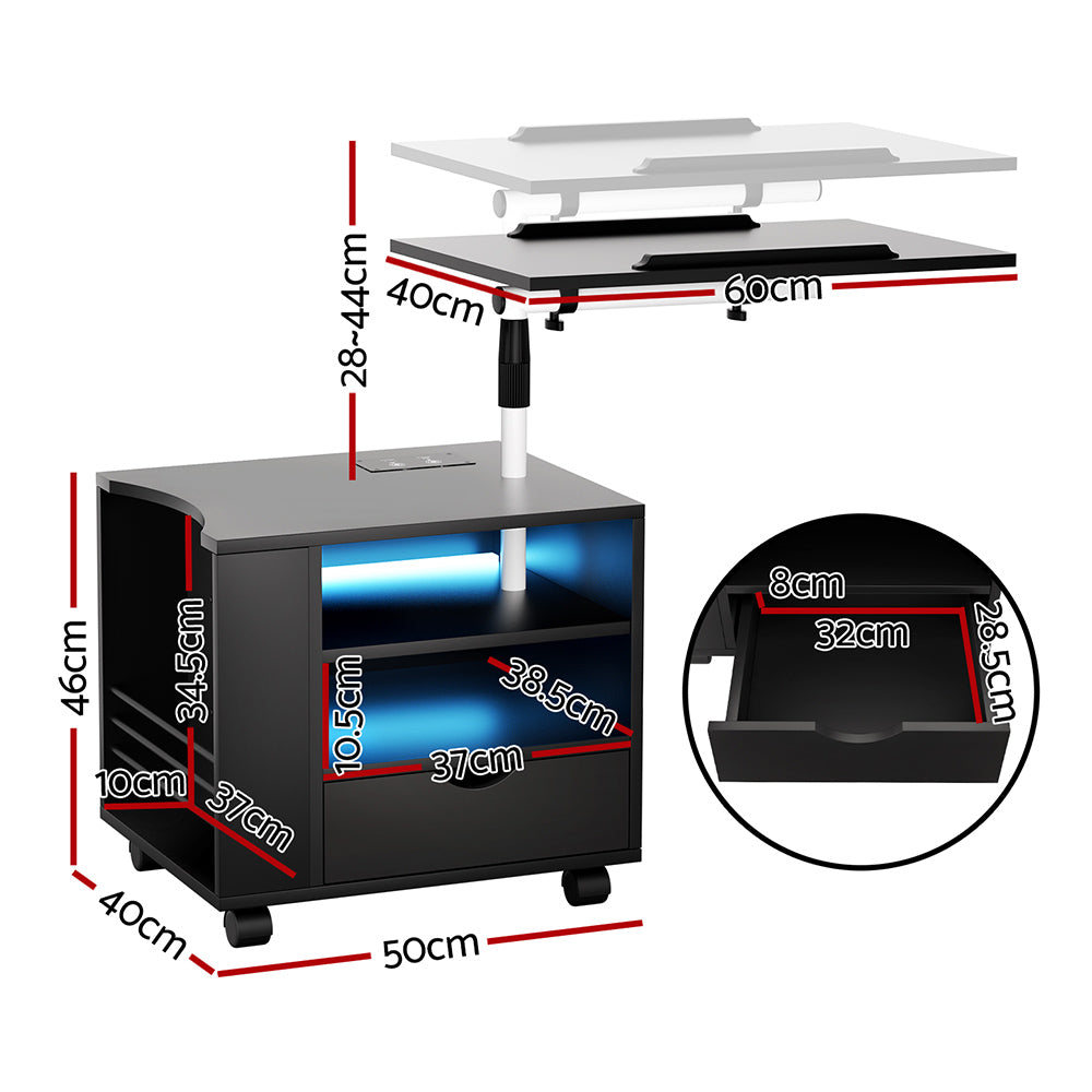 Laptop Stands: Artiss Bedside Table USB Charging with LED Adjustable Laptop Tray - TALA