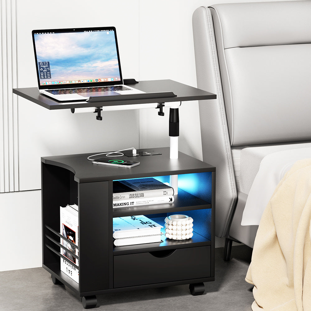 Laptop Stands: Artiss Bedside Table USB Charging with LED Adjustable Laptop Tray - TALA