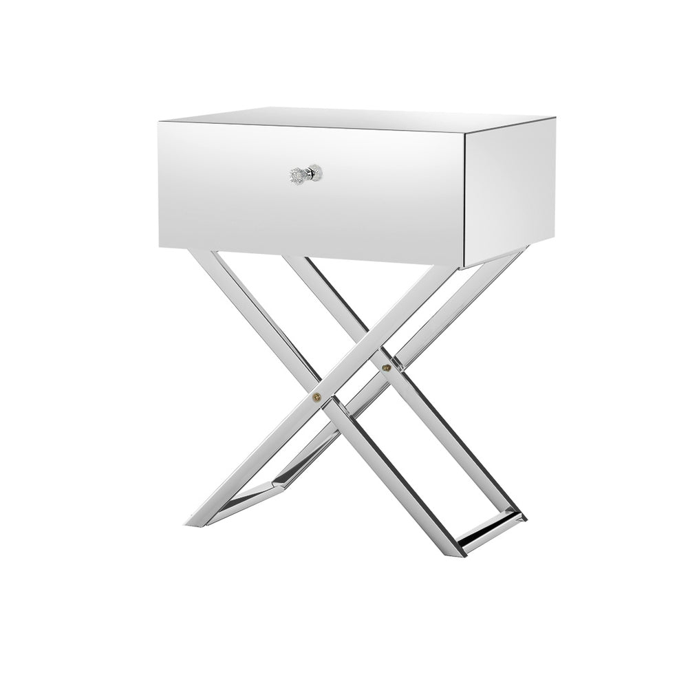 Bedside Tables: Artiss Mirrored Bedside Table Drawers Side Table Storage Nightstand Silver MOCO