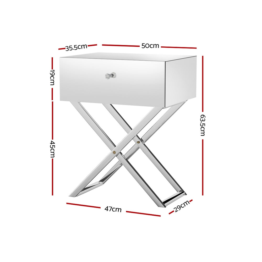 Bedside Tables: Artiss Mirrored Bedside Table Drawers Side Table Storage Nightstand Silver MOCO