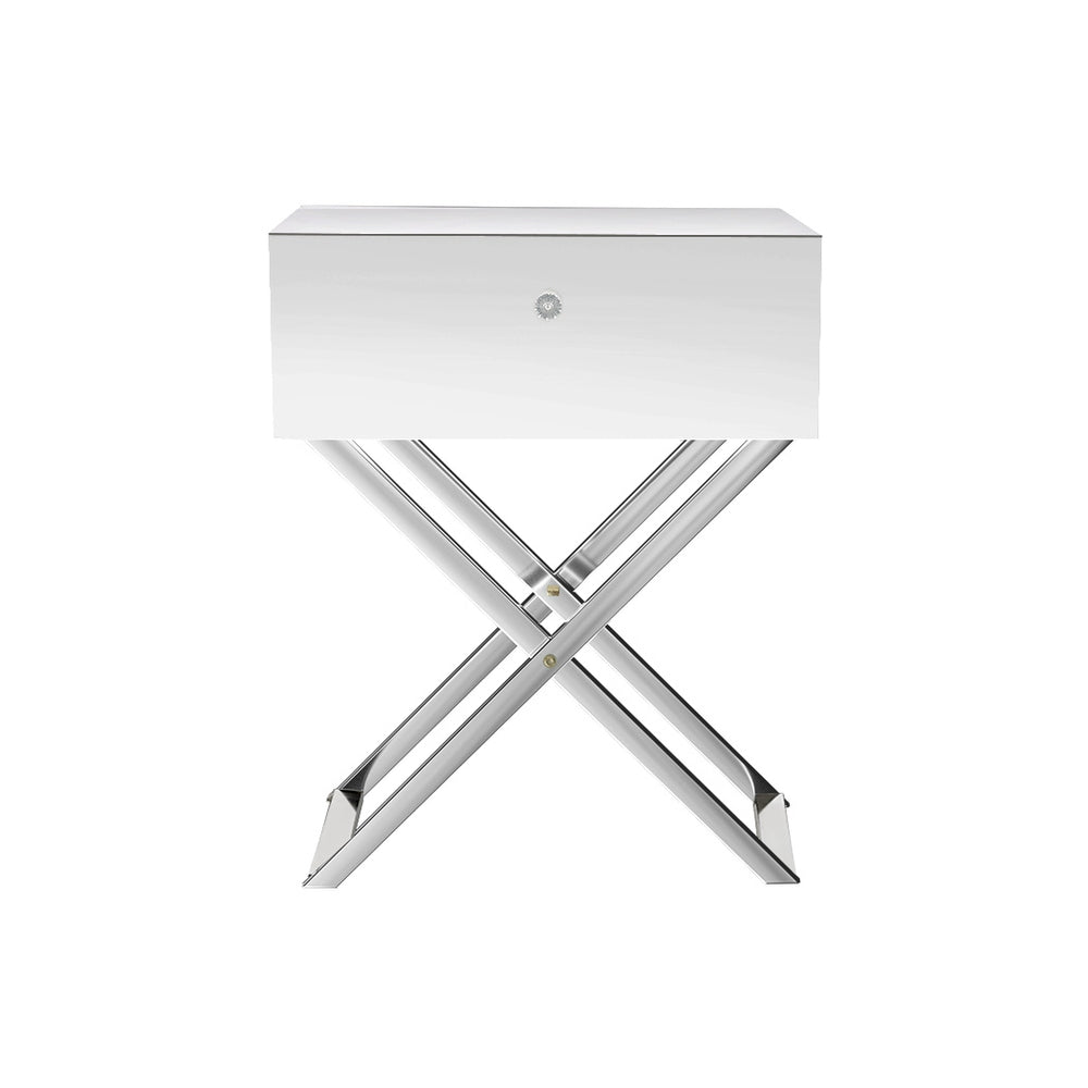 Bedside Tables: Artiss Mirrored Bedside Table Drawers Side Table Storage Nightstand Silver MOCO