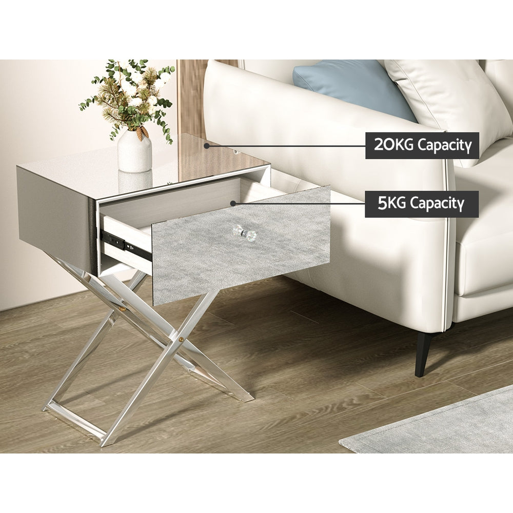 Bedside Tables: Artiss Mirrored Bedside Table Drawers Side Table Storage Nightstand Silver MOCO