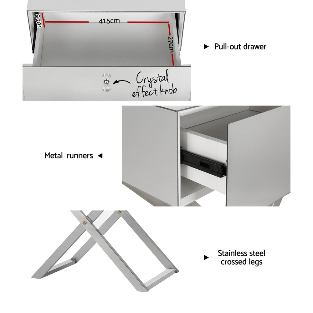 Bedside Tables: Artiss Mirrored Bedside Table Drawers Side Table Storage Nightstand Silver MOCO