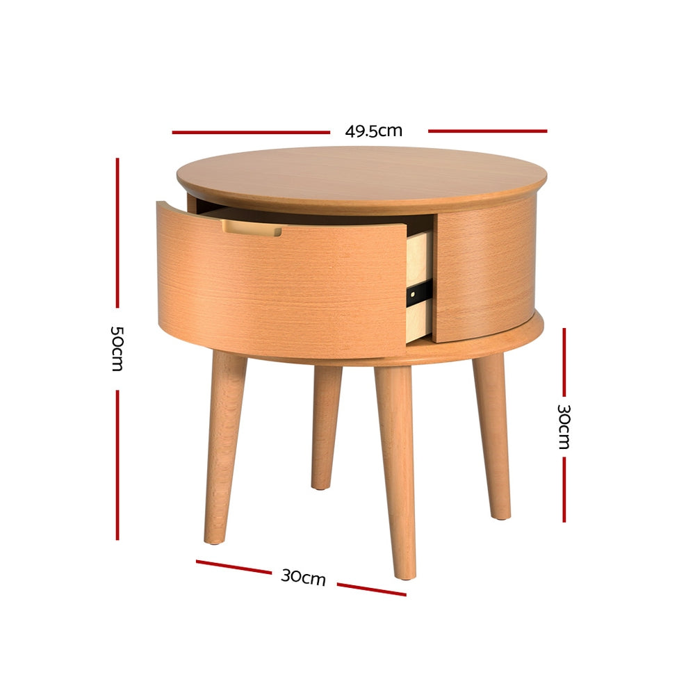 Bedside Tables: Artiss Bedside Table Drawers Curved Side End Table Storage Nightstand Oak ENZO