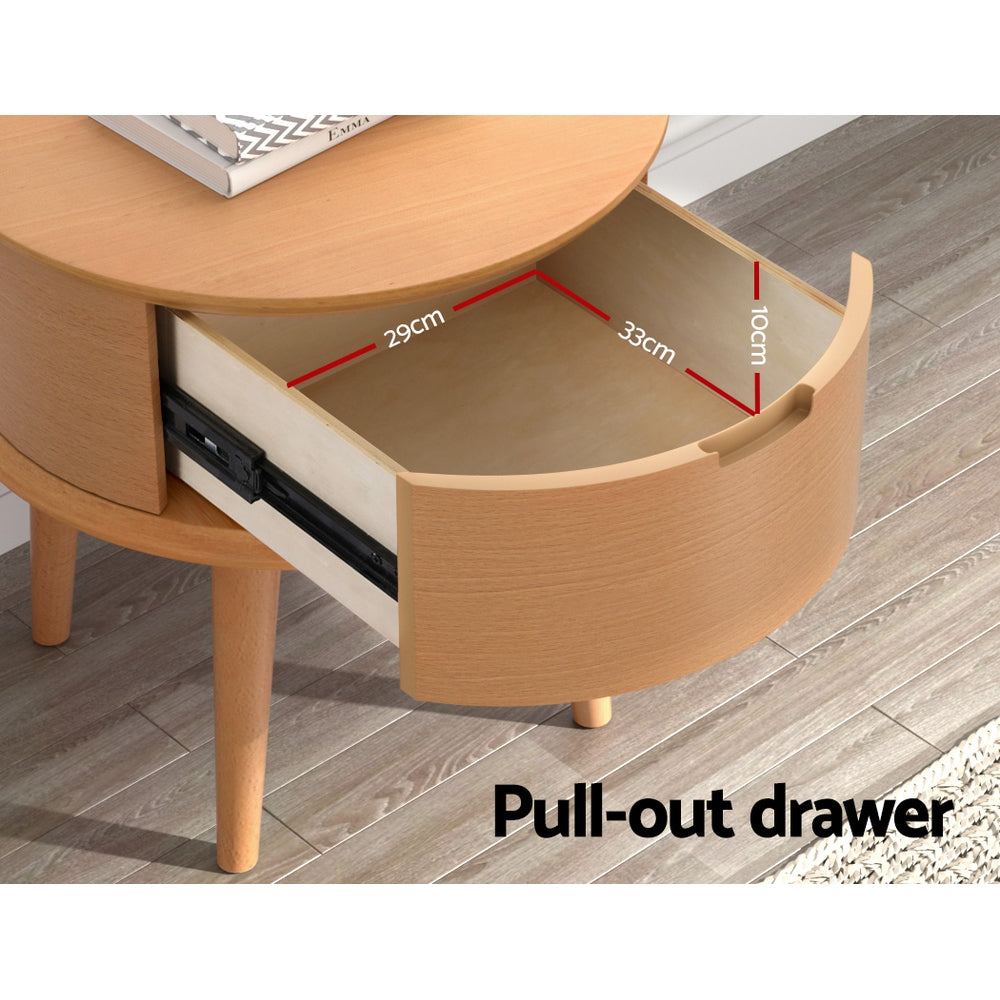Bedside Tables: Artiss Bedside Table Drawers Curved Side End Table Storage Nightstand Oak ENZO