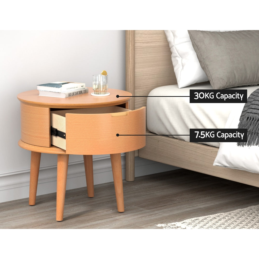 Bedside Tables: Artiss Bedside Table Drawers Curved Side End Table Storage Nightstand Oak ENZO