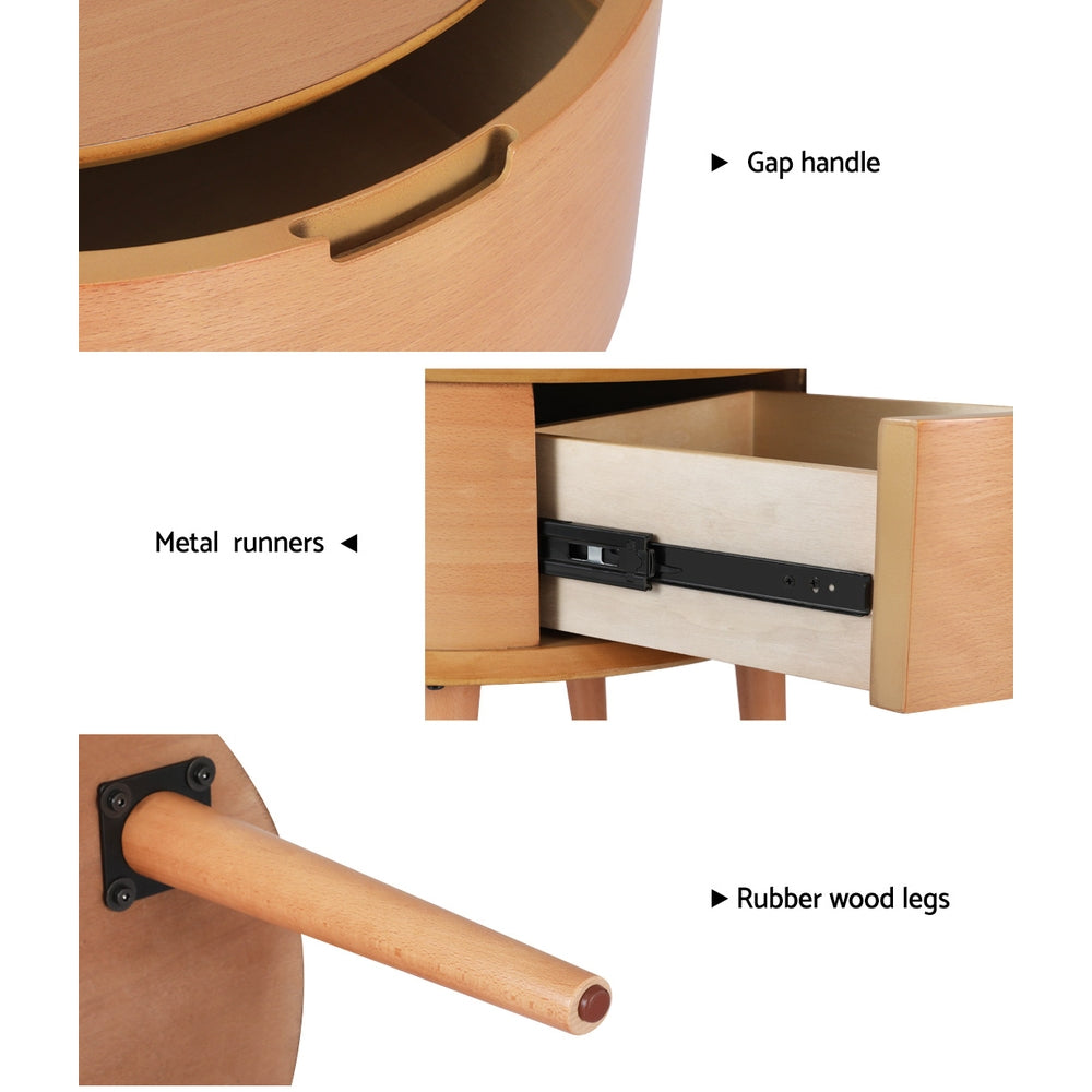 Bedside Tables: Artiss Bedside Table Drawers Curved Side End Table Storage Nightstand Oak ENZO