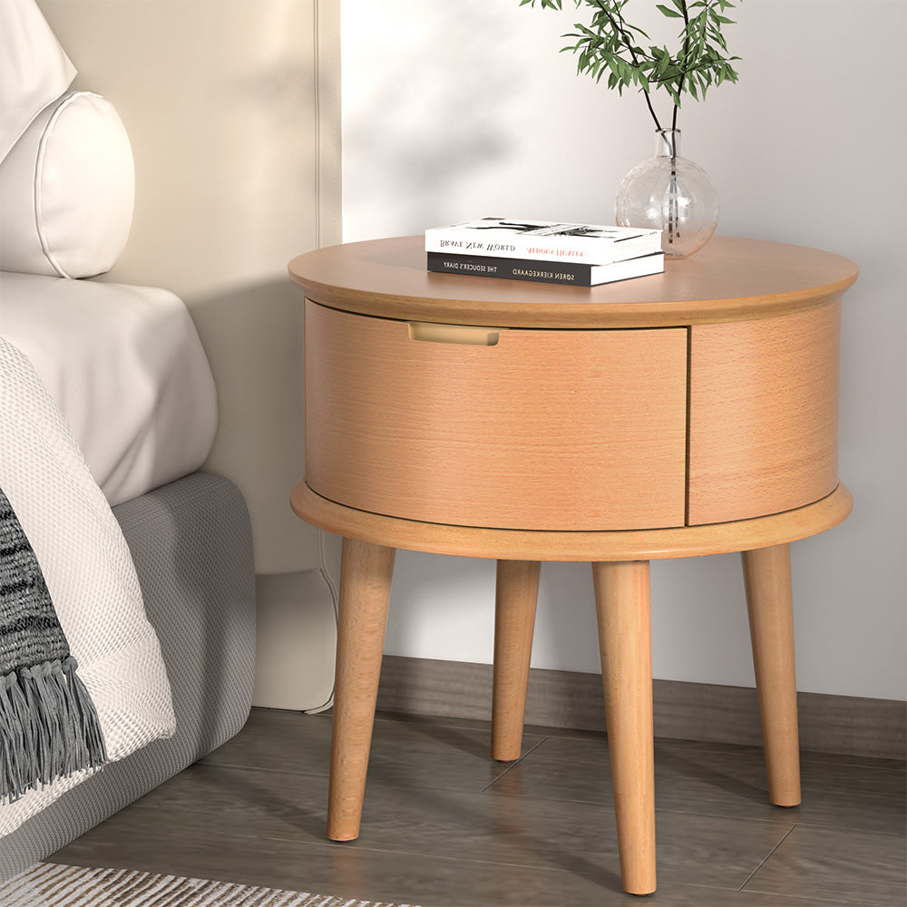 Bedside Tables: Artiss Bedside Table Drawers Curved Side End Table Storage Nightstand Oak ENZO