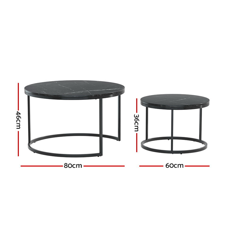 Coffee Tables: Artiss Nesting Coffee Table Set of 2 Marble Effect Tika