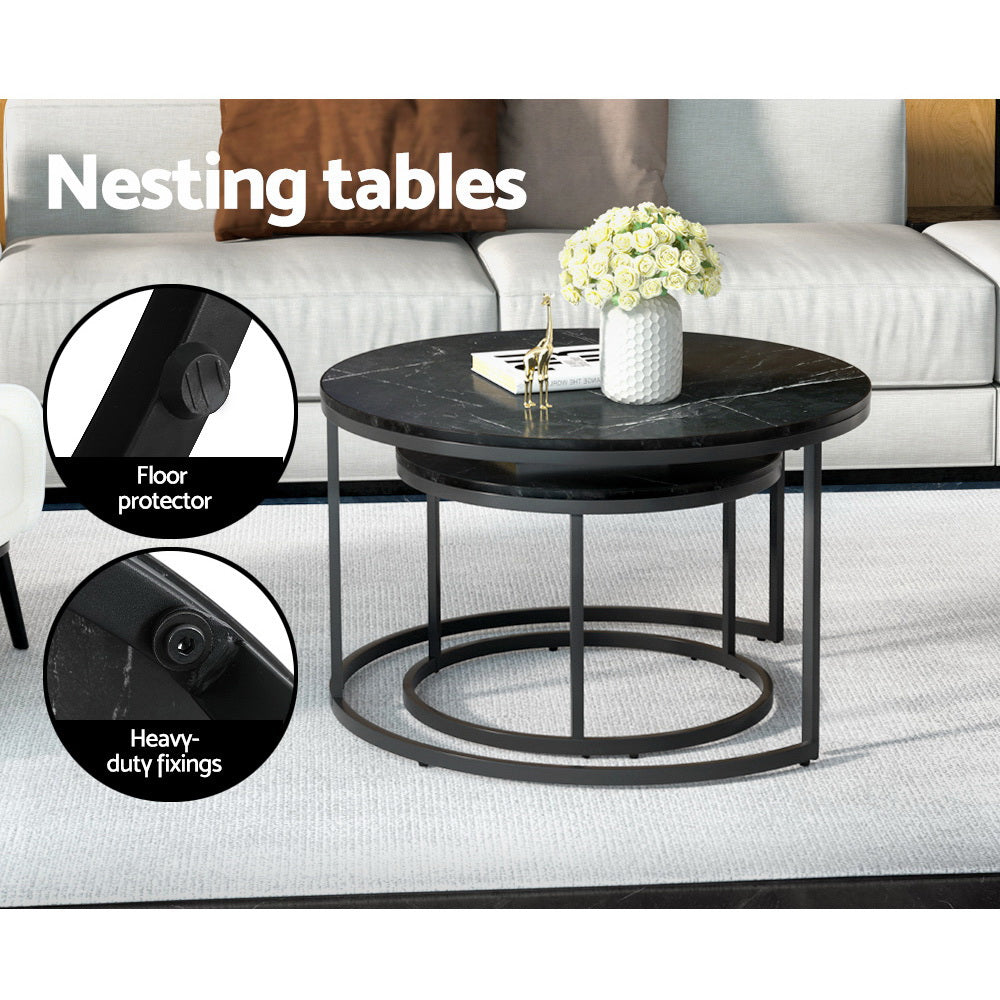 Coffee Tables: Artiss Nesting Coffee Table Set of 2 Marble Effect Tika