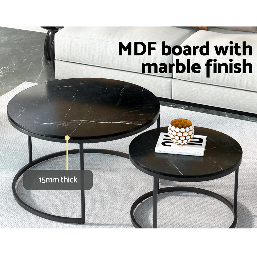 Coffee Tables: Artiss Nesting Coffee Table Set of 2 Marble Effect Tika