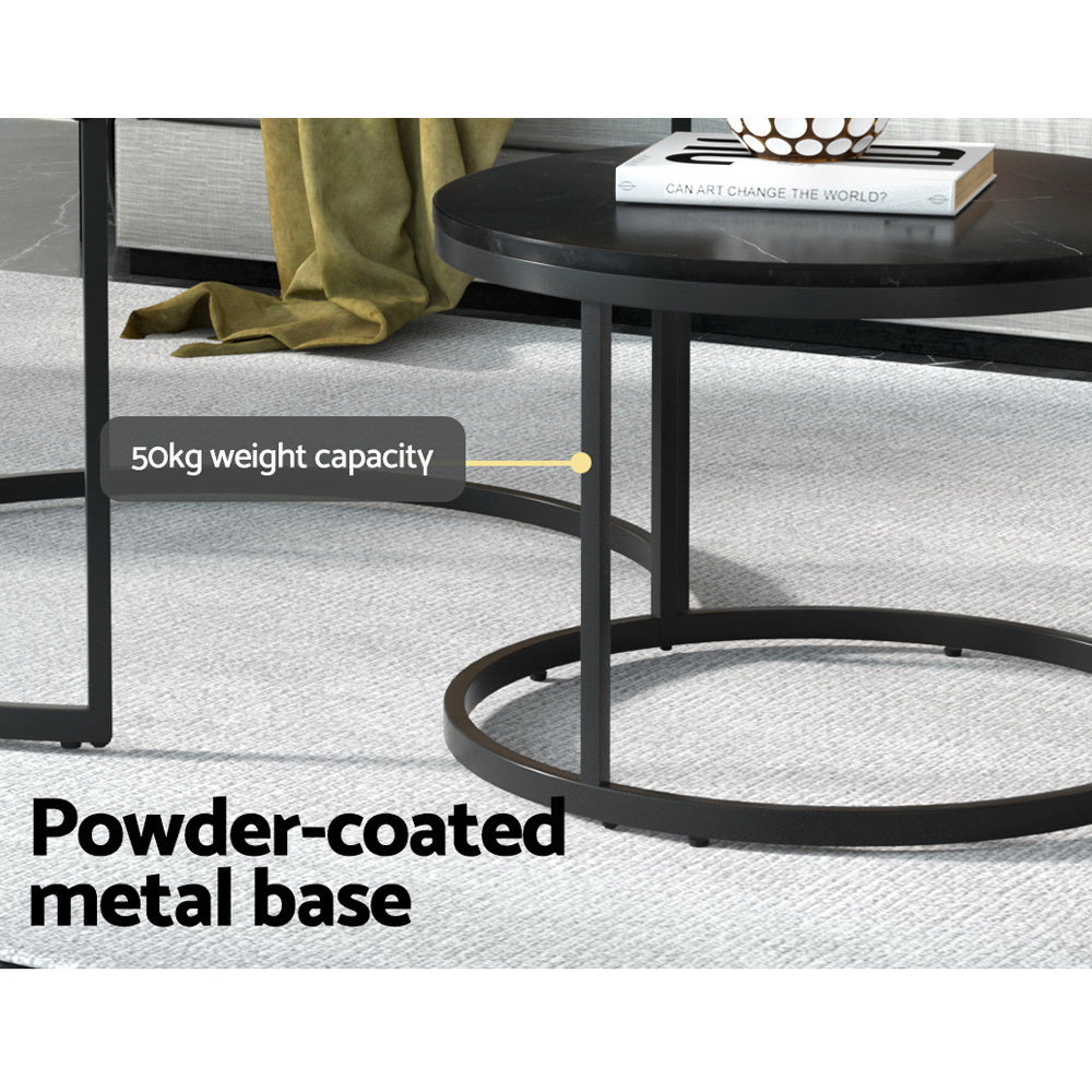 Coffee Tables: Artiss Nesting Coffee Table Set of 2 Marble Effect Tika