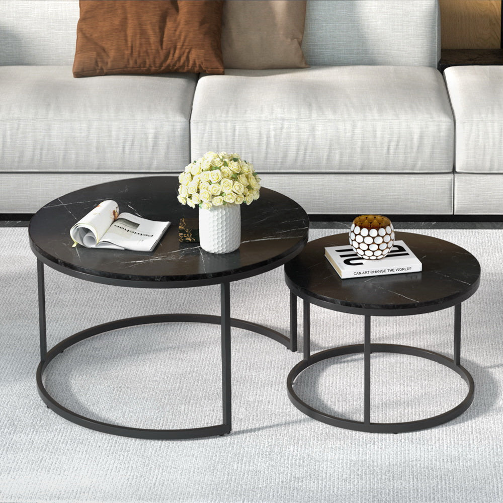 Coffee Tables: Artiss Nesting Coffee Table Set of 2 Marble Effect Tika