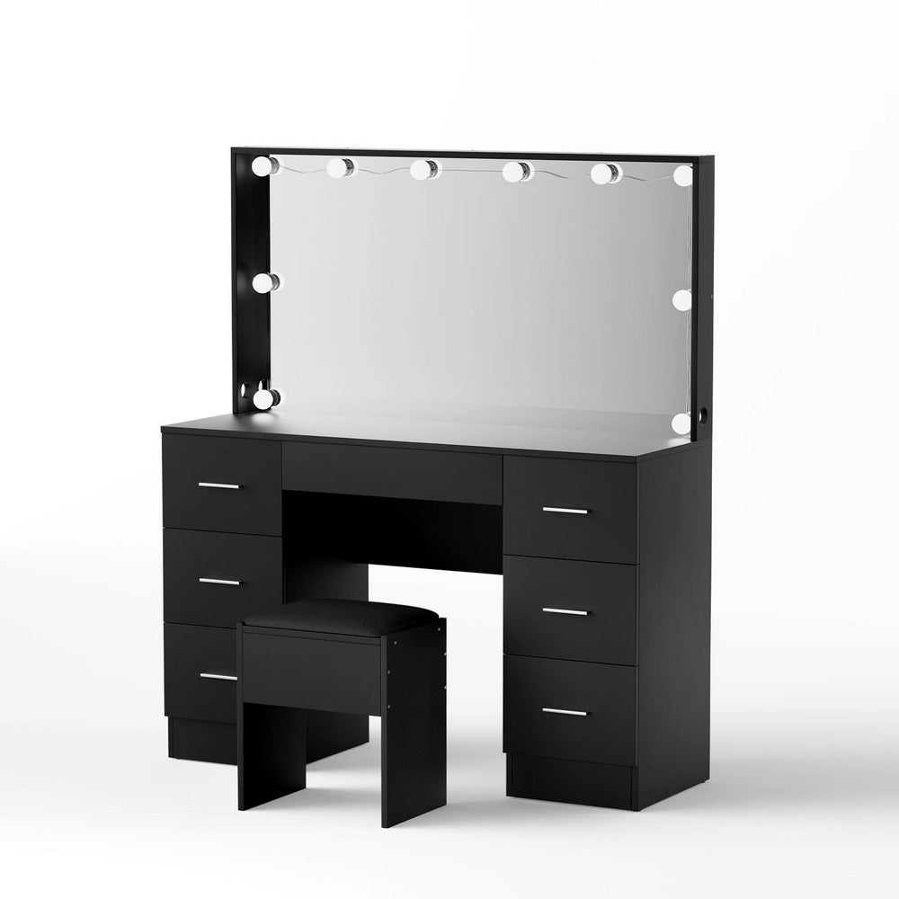 Dressing Vanity & Dressing Tables: Artiss Dressing Table Vanity Desk Set Stool 10 Led Bulbs Black