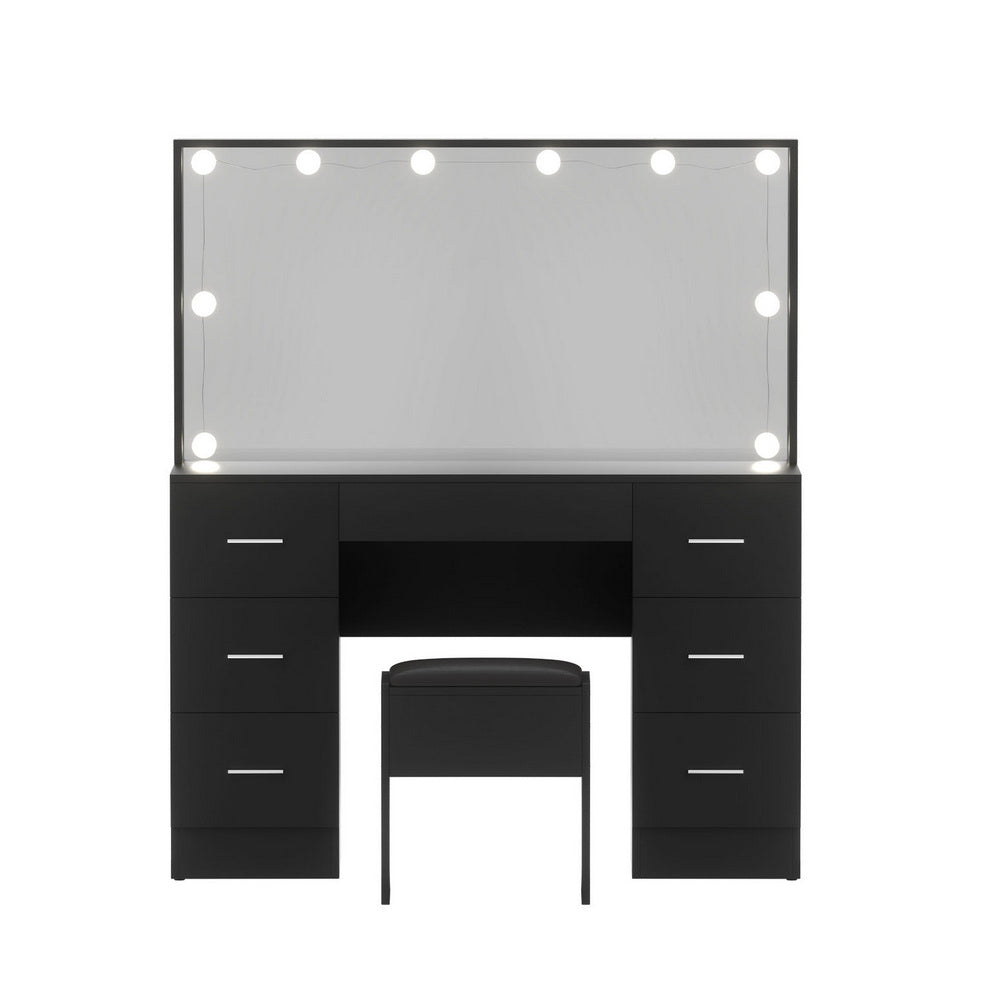 Dressing Vanity & Dressing Tables: Artiss Dressing Table Vanity Desk Set Stool 10 Led Bulbs Black