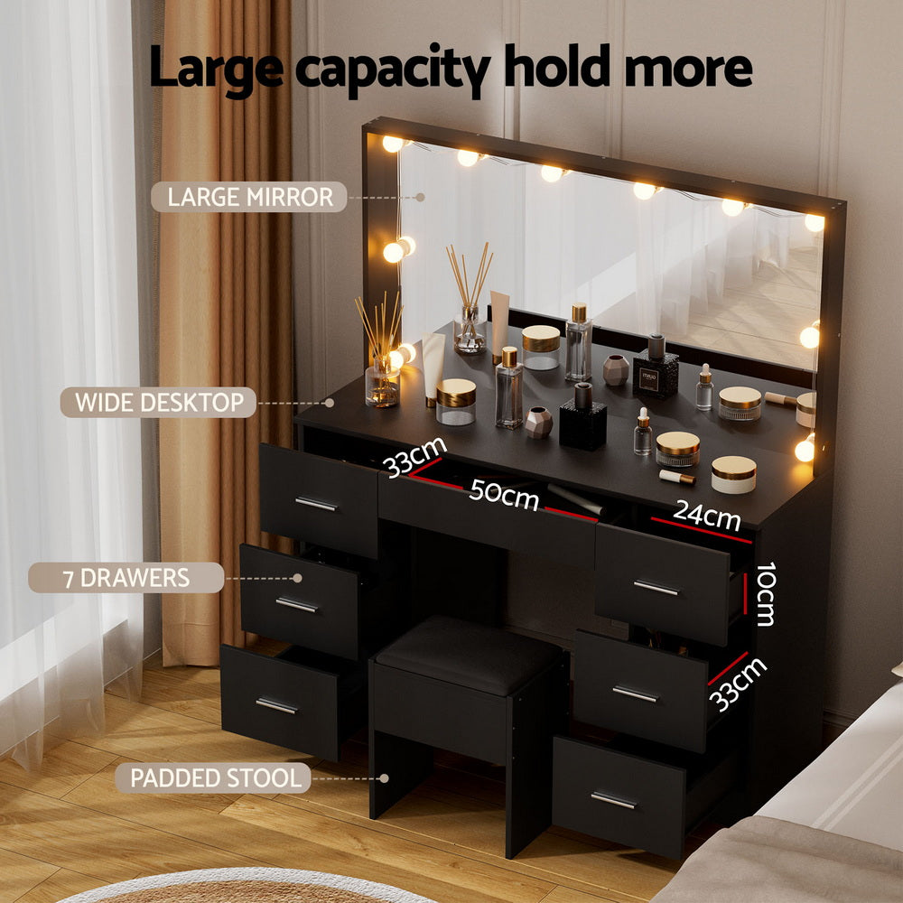 Dressing Vanity & Dressing Tables: Artiss Dressing Table Vanity Desk Set Stool 10 Led Bulbs Black