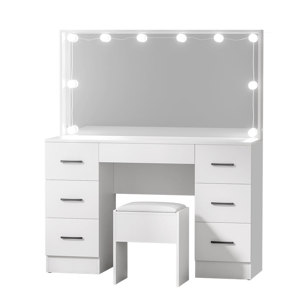 Dressing Vanity & Dressing Tables: Artiss Dressing Table Set Stool 10 Led Bulbs White Debbie