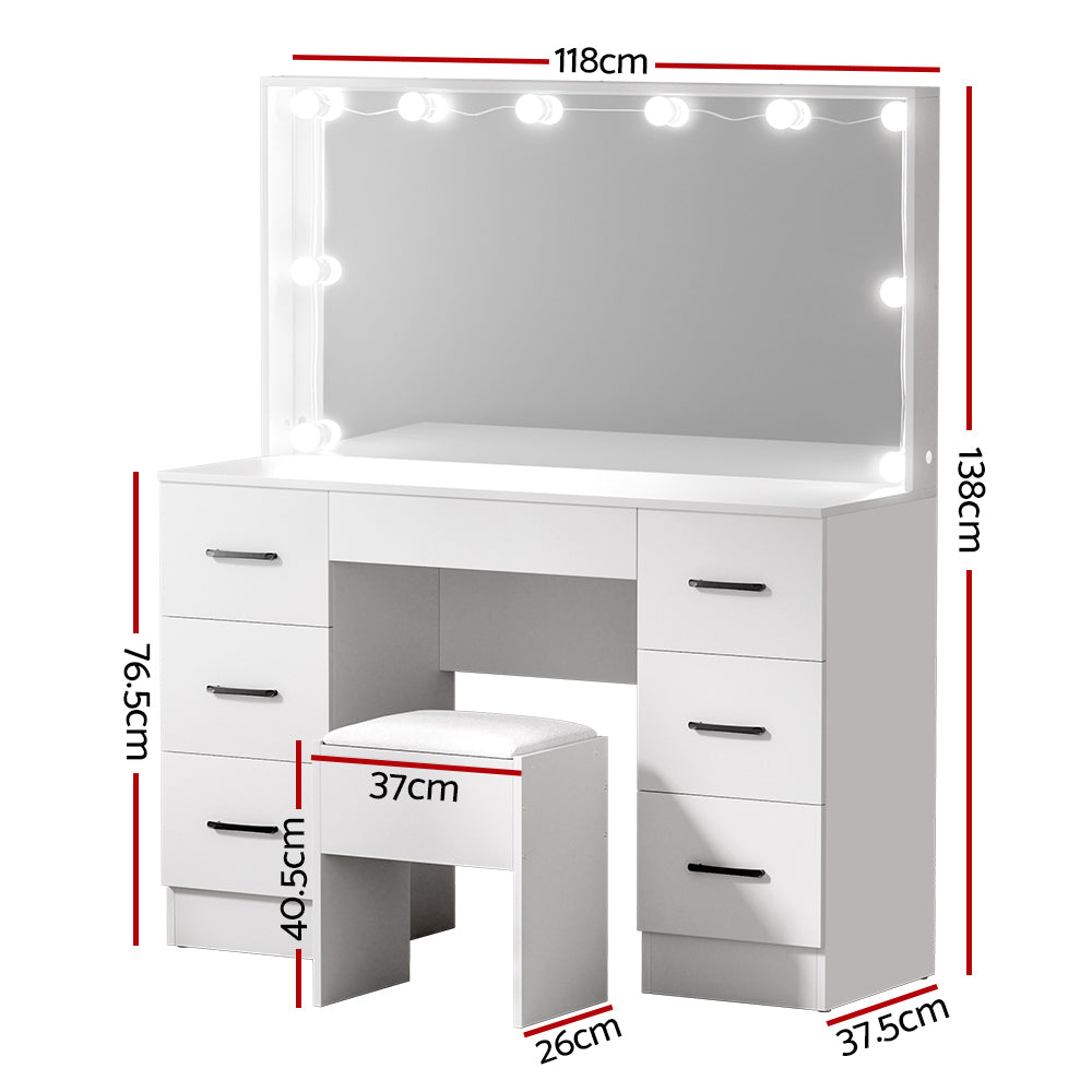 Dressing Vanity & Dressing Tables: Artiss Dressing Table Set Stool 10 Led Bulbs White Debbie