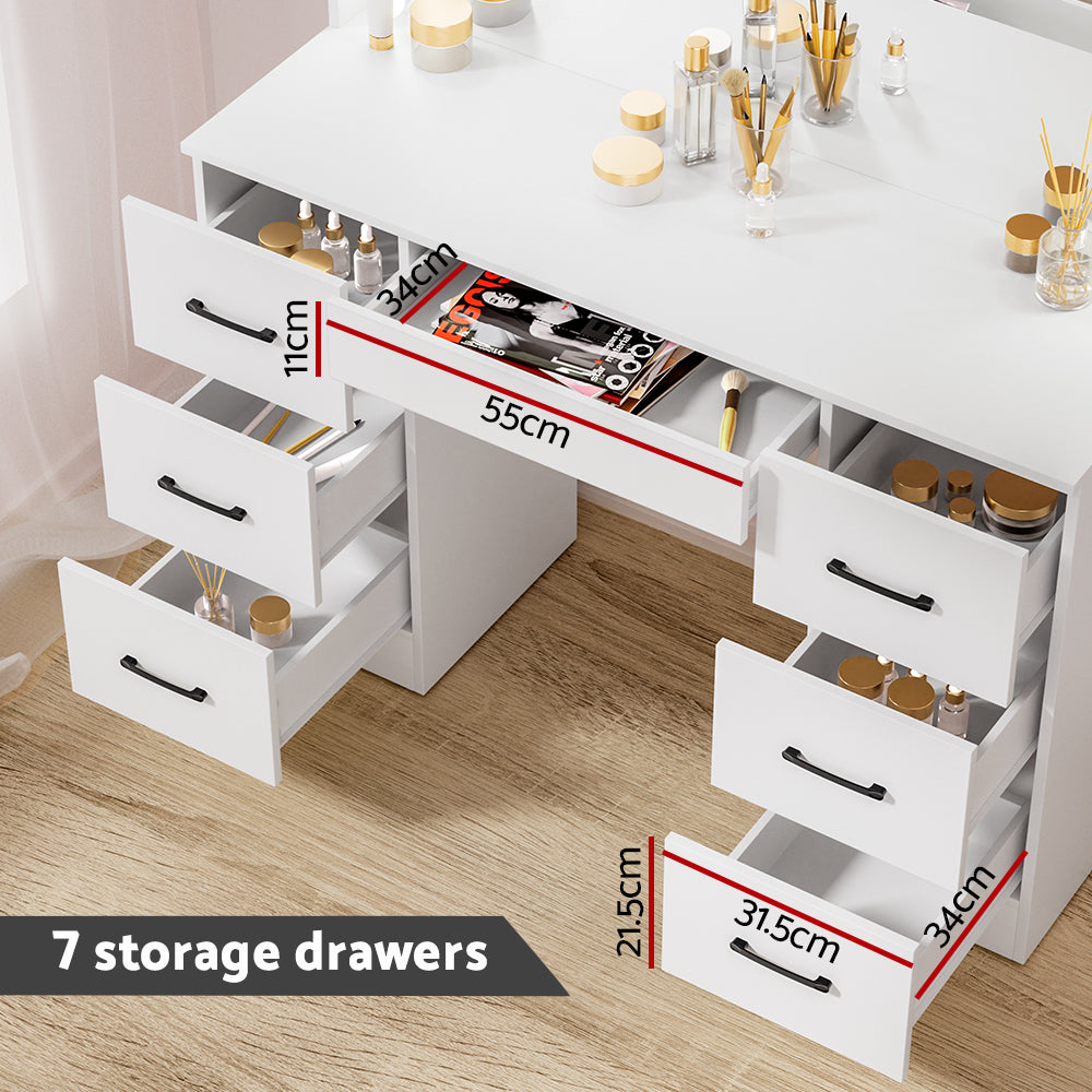 Dressing Vanity & Dressing Tables: Artiss Dressing Table Set Stool 10 Led Bulbs White Debbie