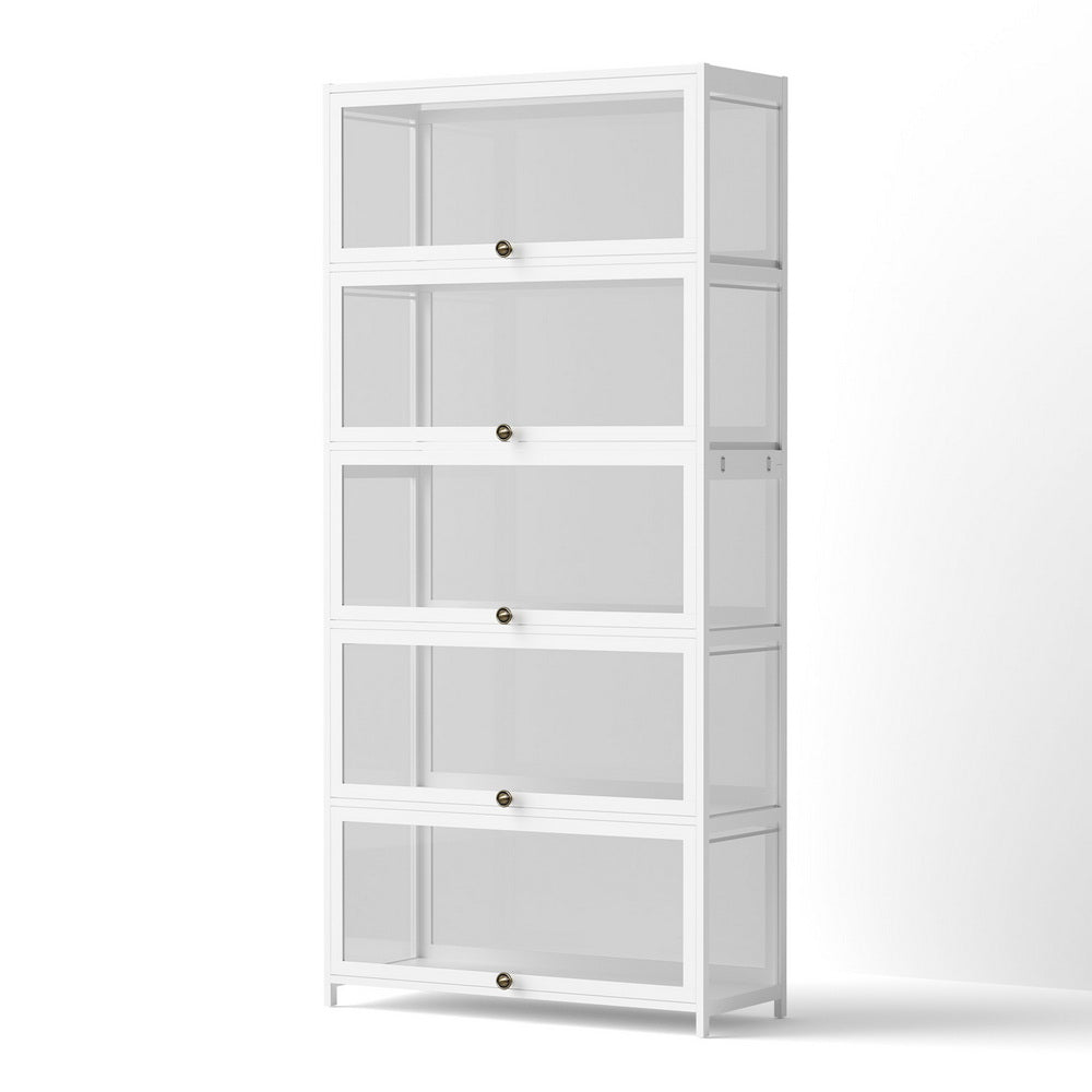 Bookcases & Shelves: Artiss 5-Tier Display Cabinet Storage Bookshelf Clear Shelf White