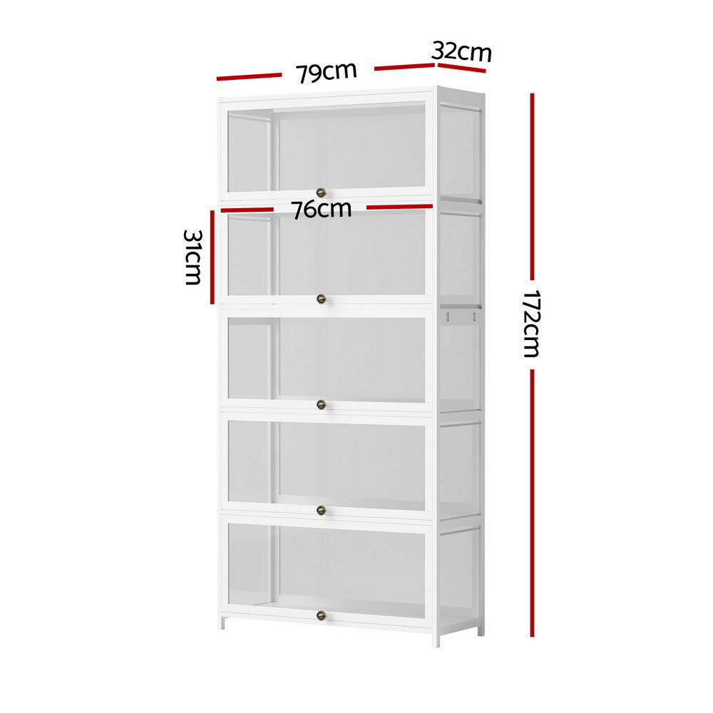 Bookcases & Shelves: Artiss 5-Tier Display Cabinet Storage Bookshelf Clear Shelf White