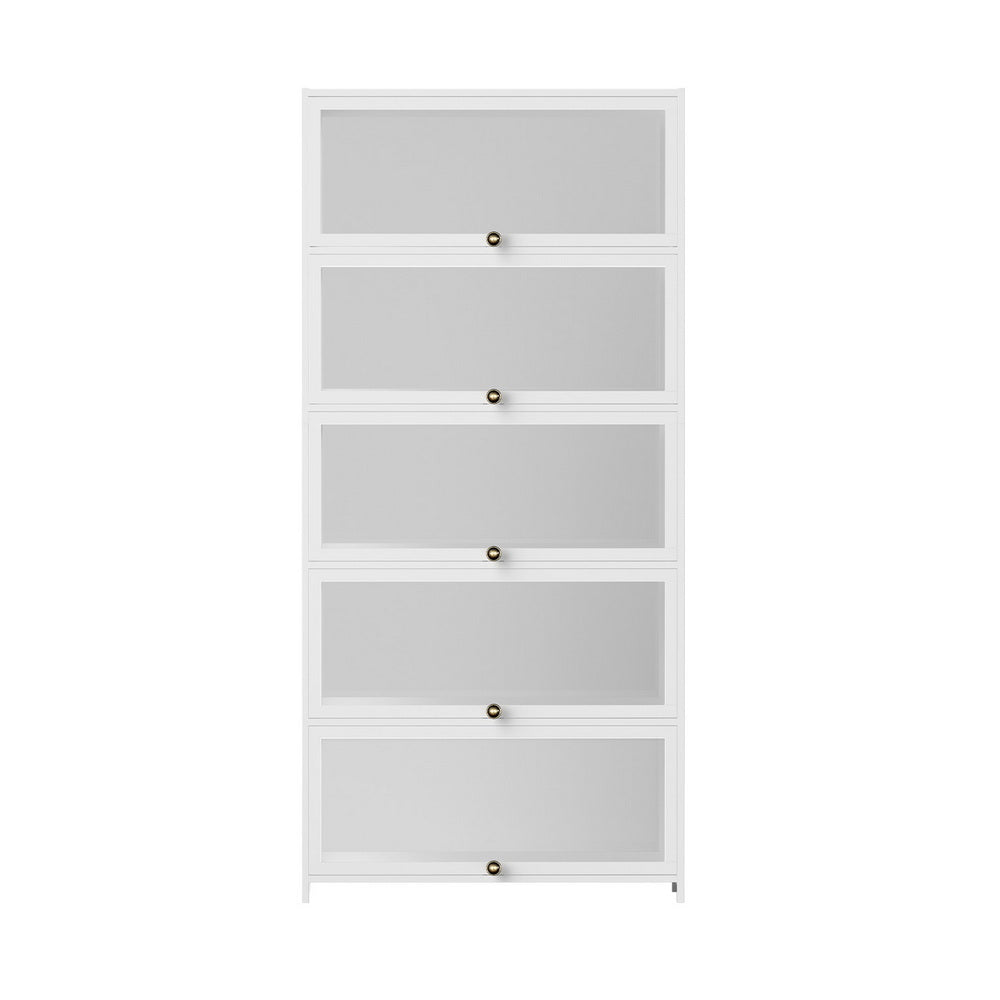 Bookcases & Shelves: Artiss 5-Tier Display Cabinet Storage Bookshelf Clear Shelf White