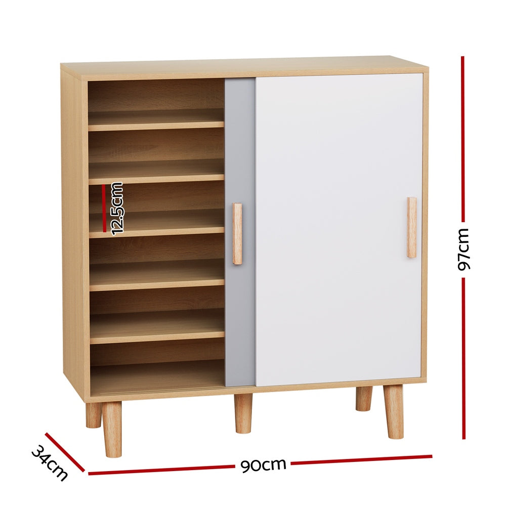 Clothing & Wardrobe Storage: Artiss Shoe Cabinet 30 Pairs Sliding Doors