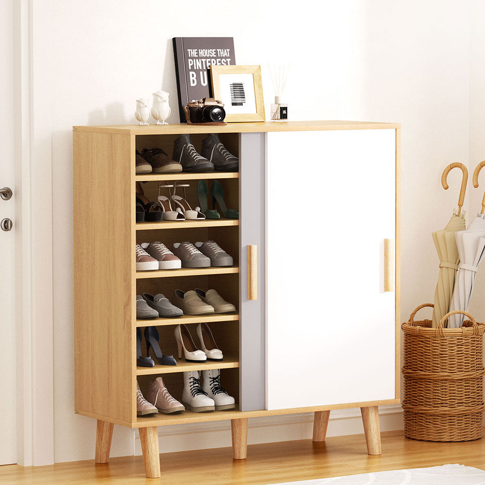 Clothing & Wardrobe Storage: Artiss Shoe Cabinet 30 Pairs Sliding Doors